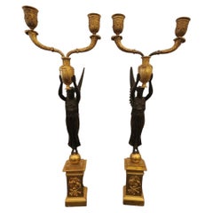 Pair of Gilt Bronze Empire-style Candelabras
