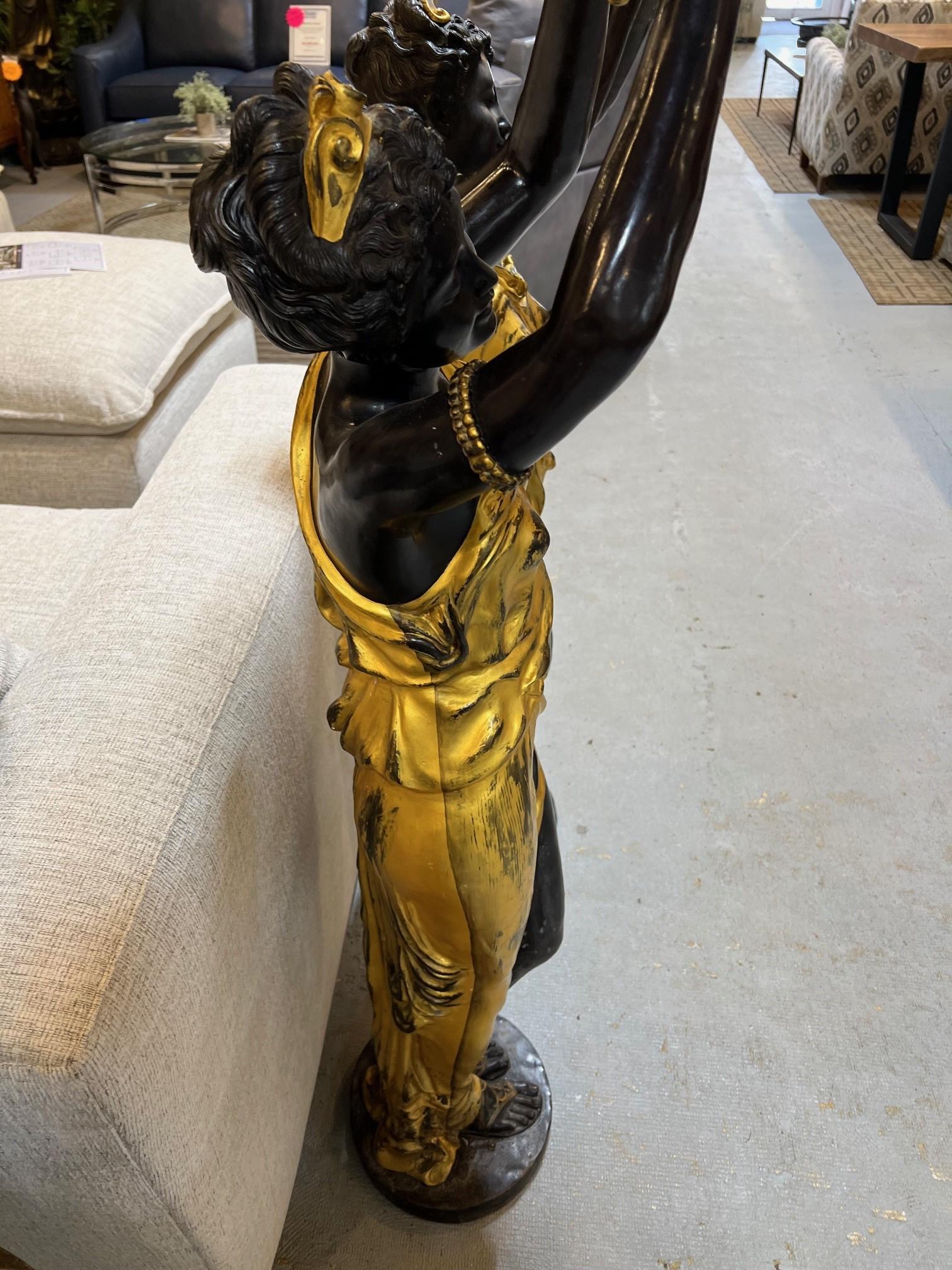 Pareja de Jardineras Estatua Femenina de Bronce Dorado en venta 8