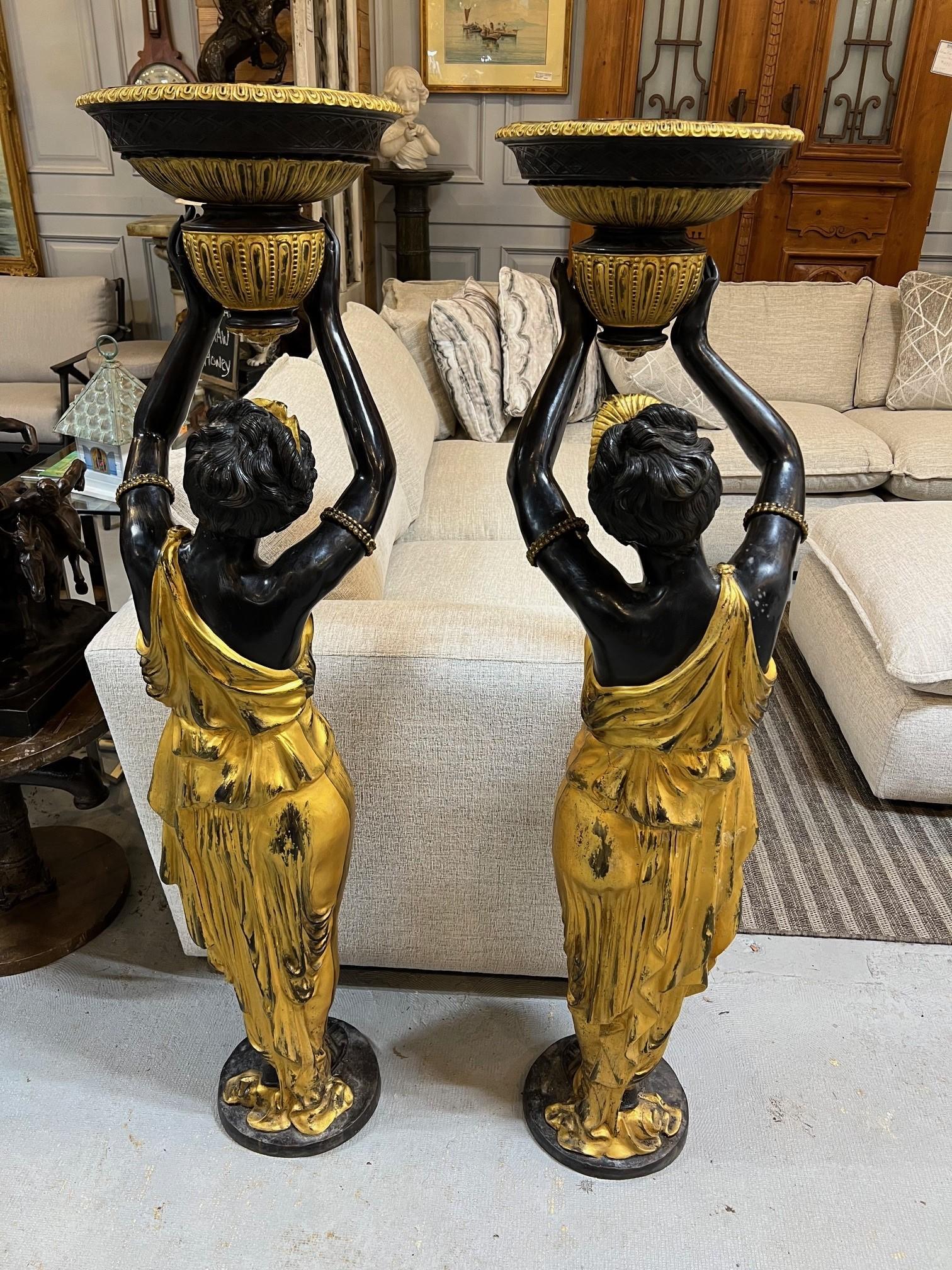 Pair of Gilt Bronze Female Statue Jardinieres  For Sale 12
