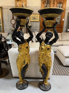 Pair of Gilt Bronze Female Statue Jardinieres