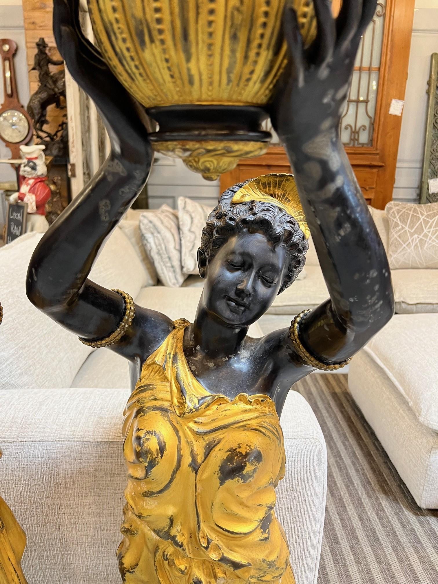 Pair of Gilt Bronze Female Statue Jardinieres  In Good Condition For Sale In Stamford, CT