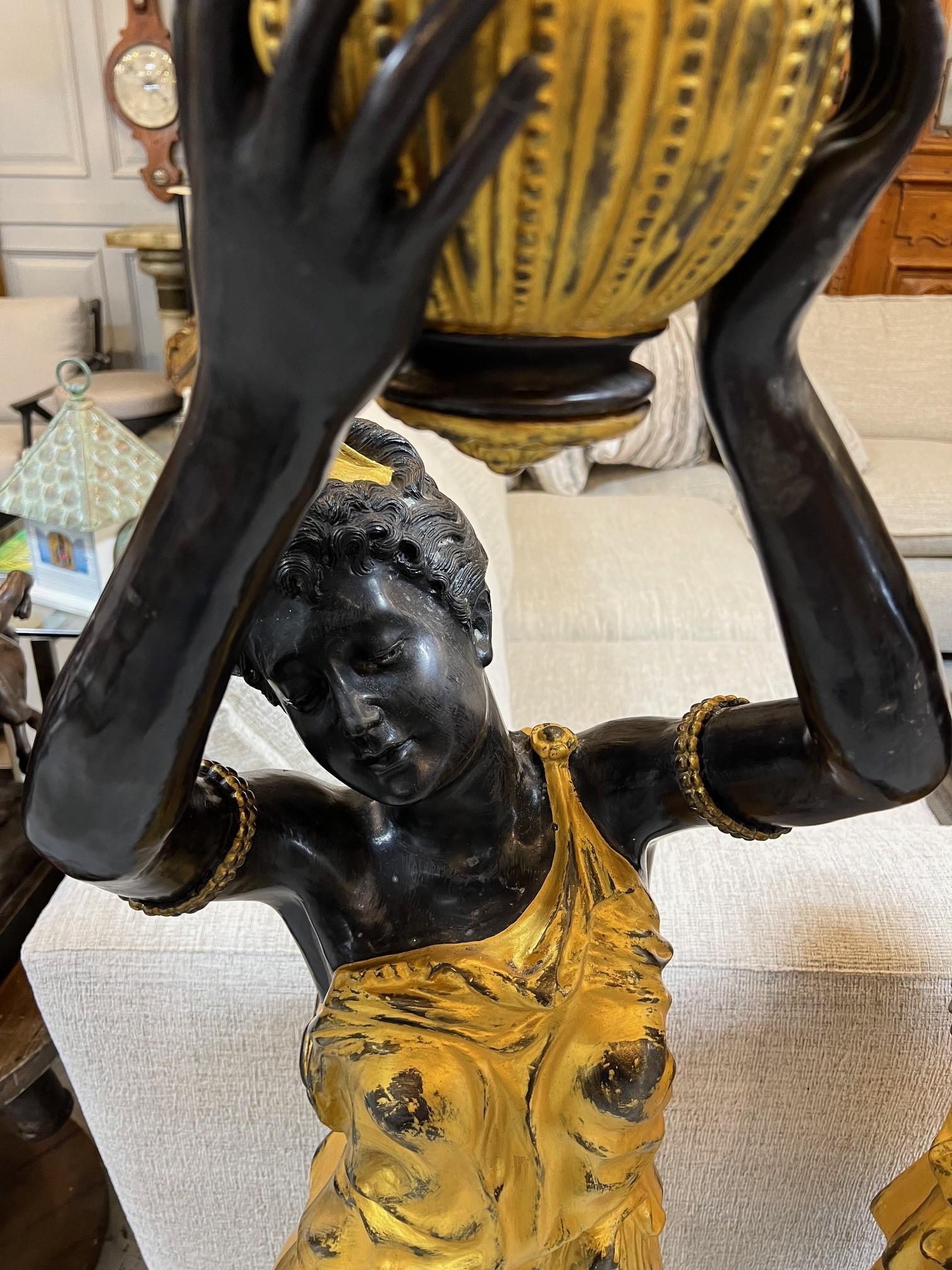 Pair of Gilt Bronze Female Statue Jardinieres  For Sale 3