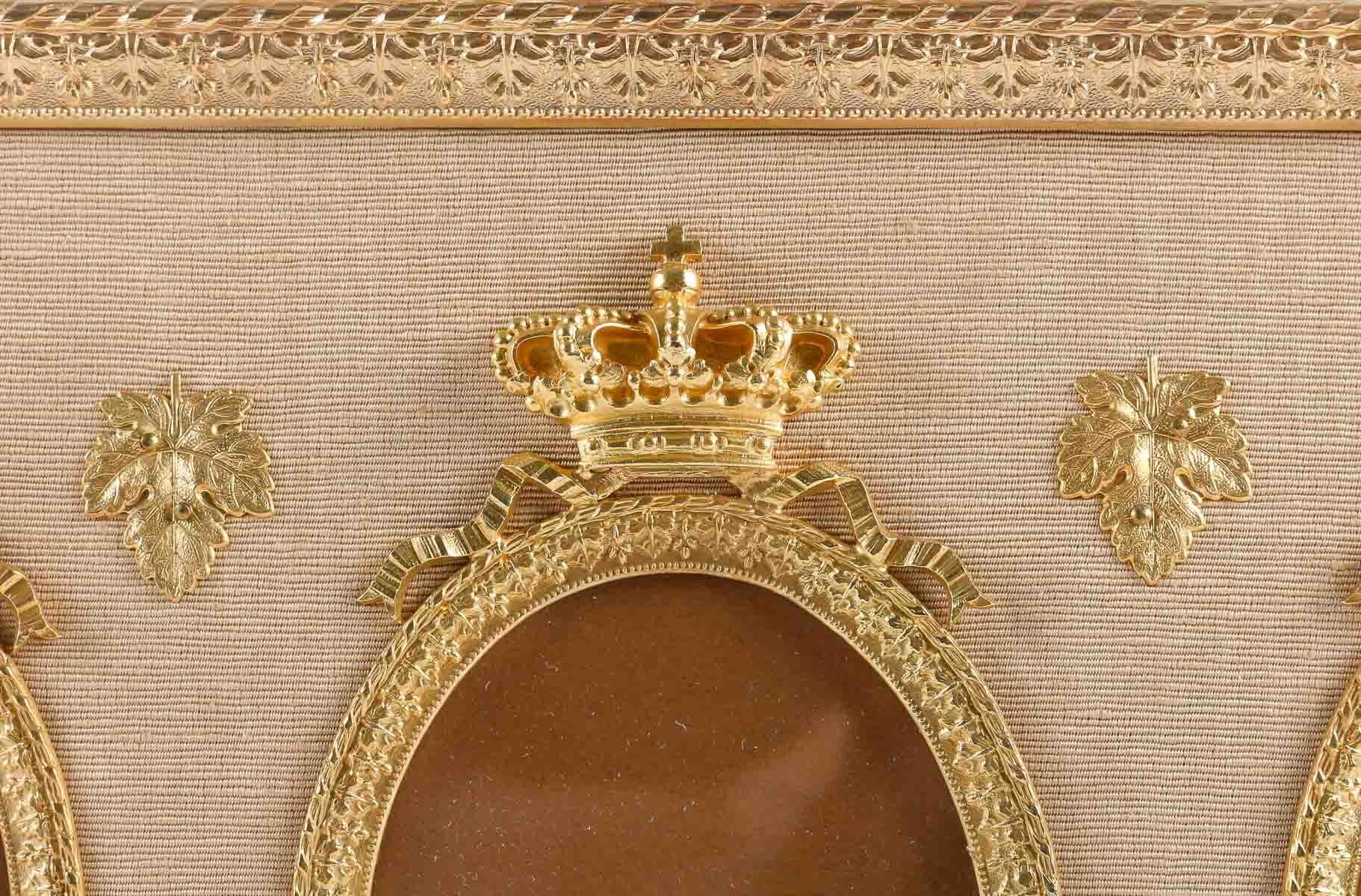 French Pair of Gilt Bronze Frames for 3 Portraits, 19th Century.