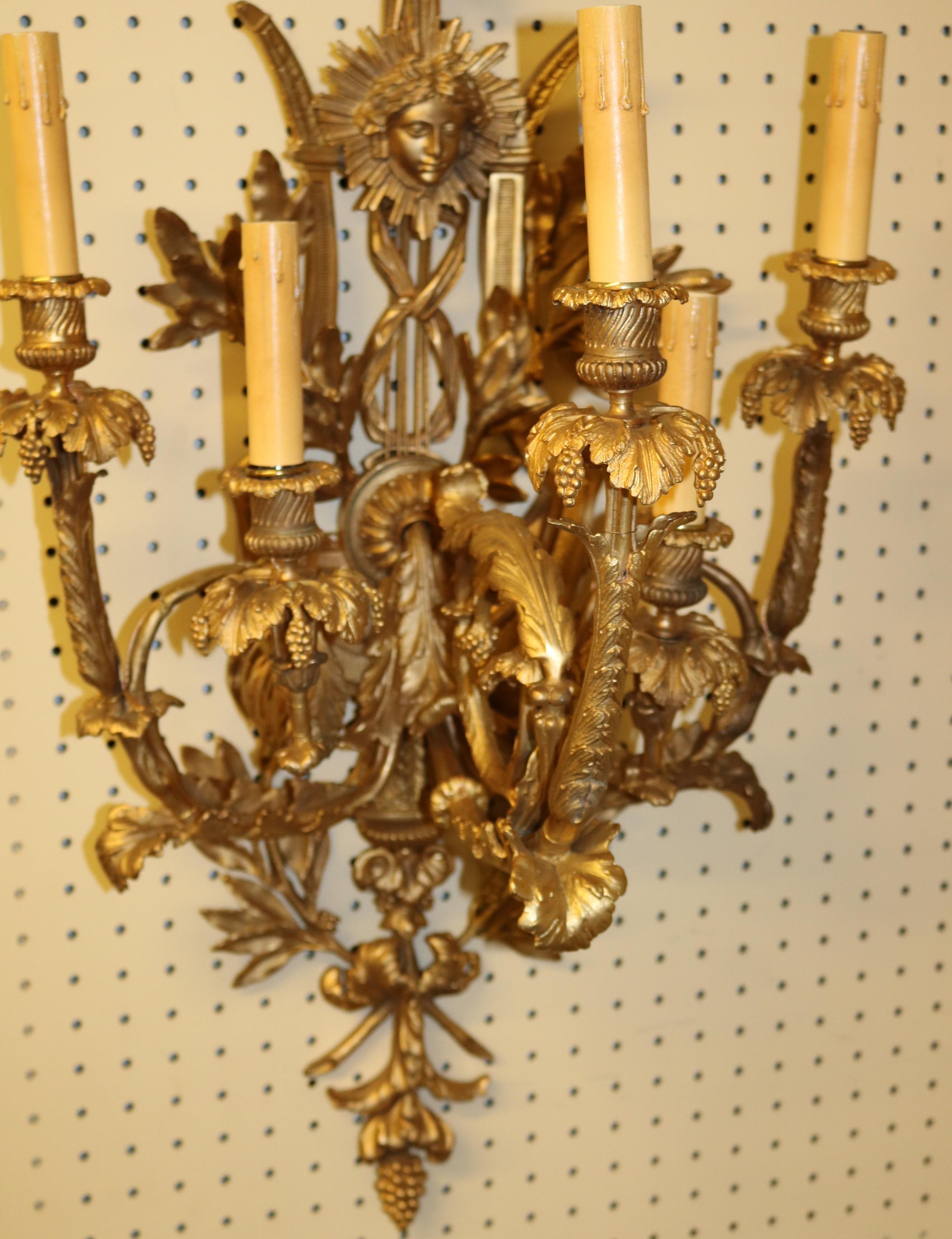  Pair of Gilt Bronze French Belle Epoque Sconces For Sale 6