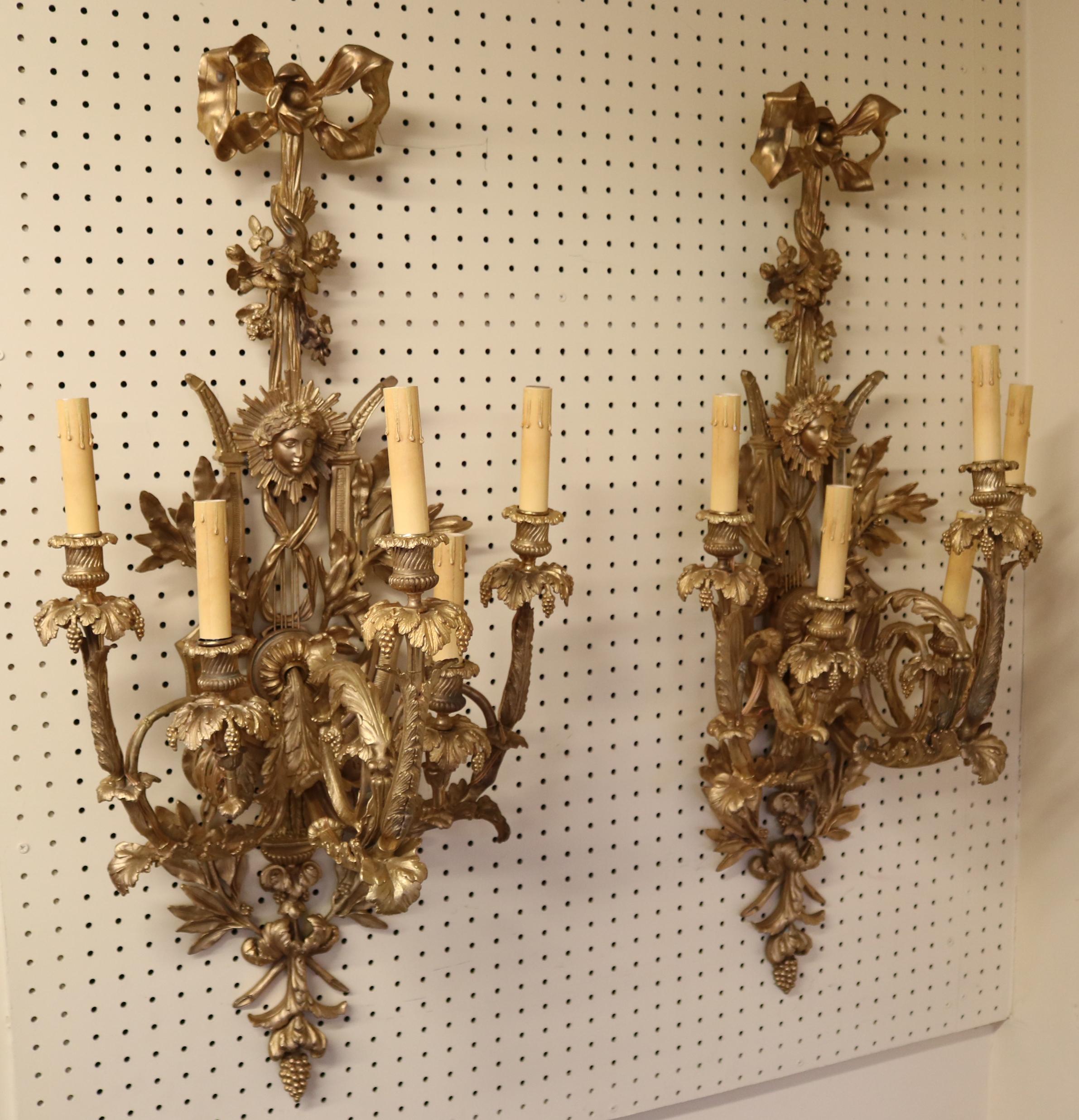  Pair of Gilt Bronze French Belle Epoque Sconces For Sale 1