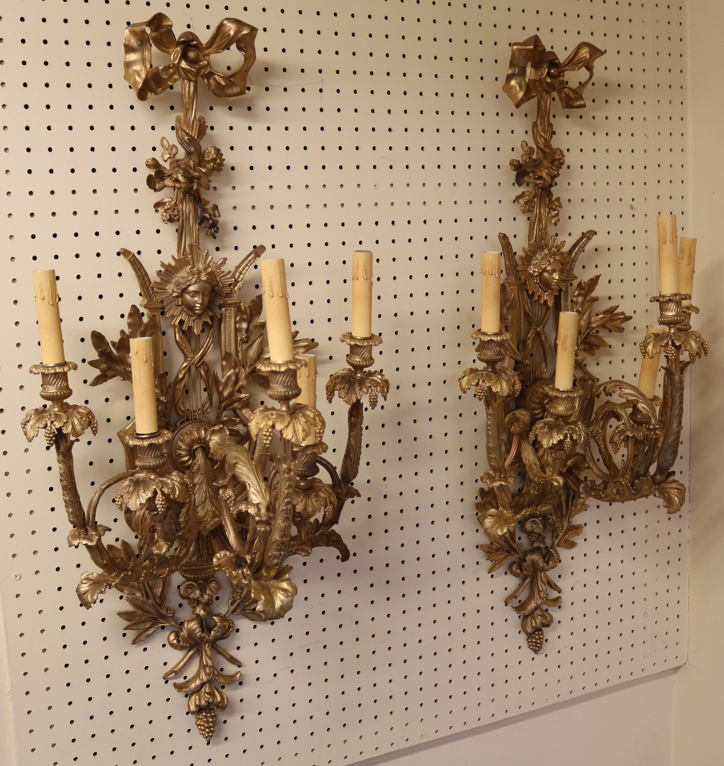  Pair of Gilt Bronze French Belle Epoque Sconces For Sale 2