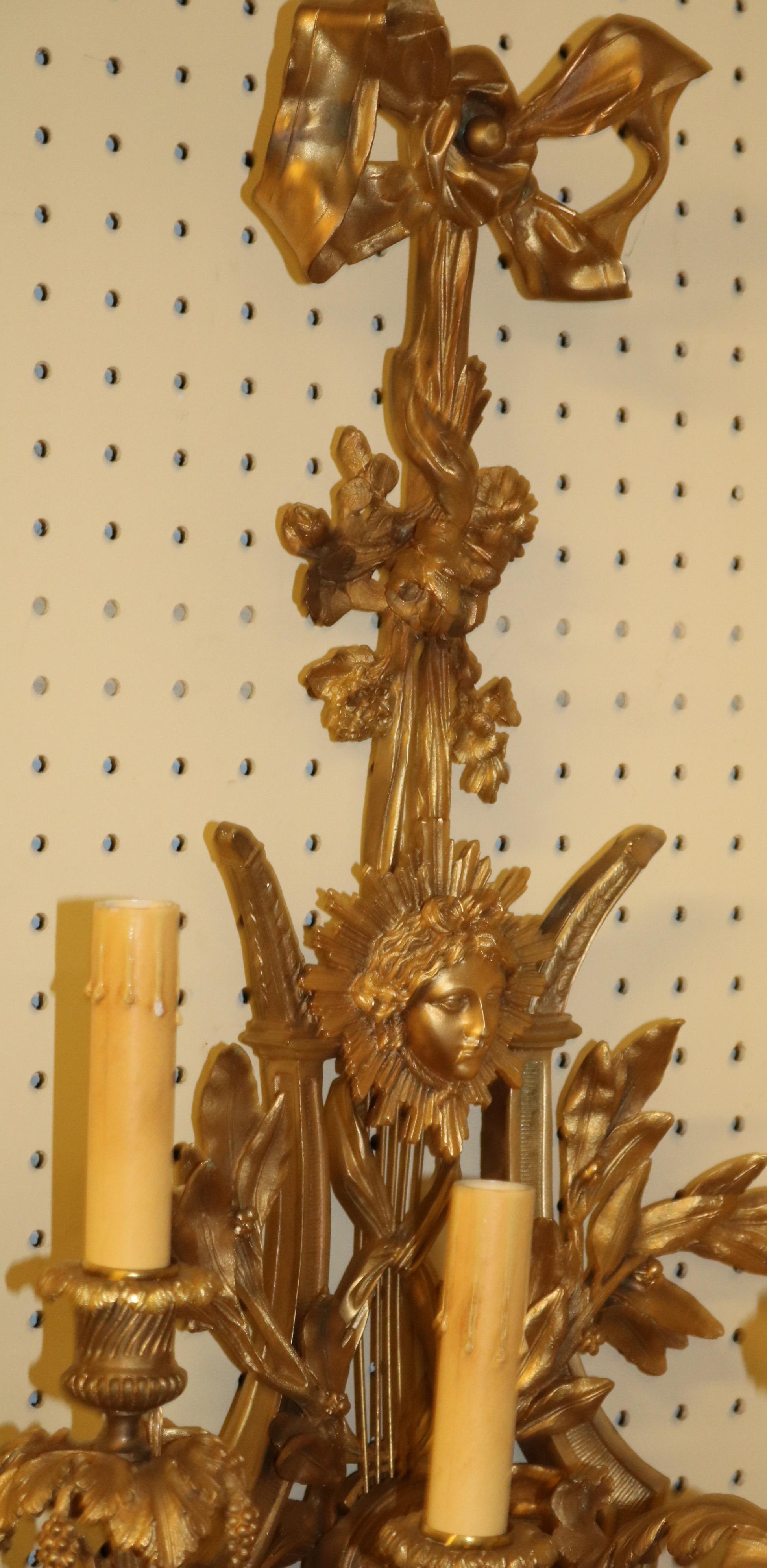  Pair of Gilt Bronze French Belle Epoque Sconces For Sale 3