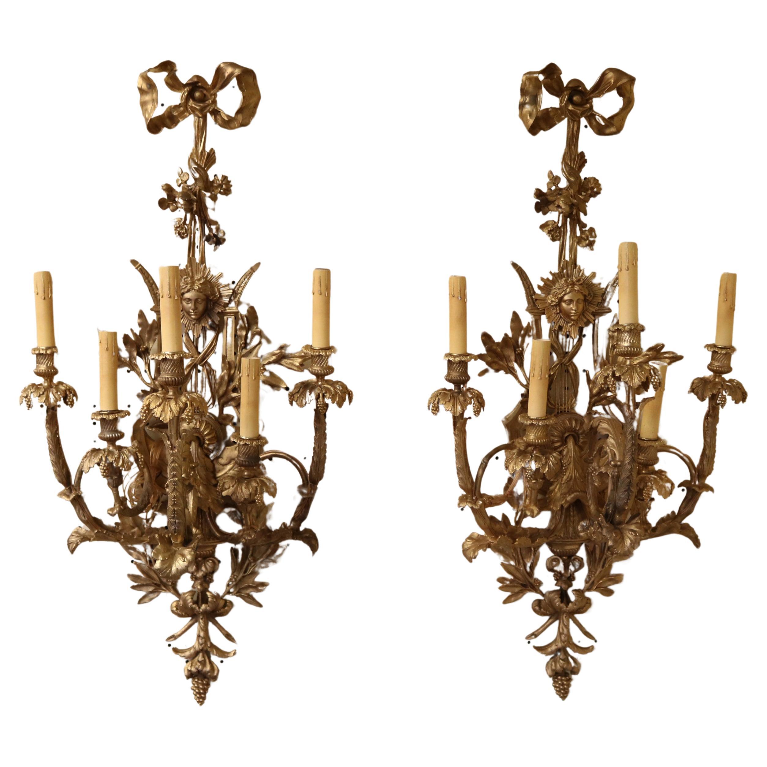  Pair of Gilt Bronze French Belle Epoque Sconces For Sale