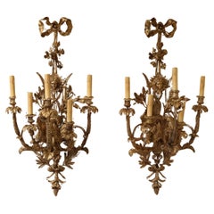  Pair of Gilt Bronze French Belle Epoque Sconces