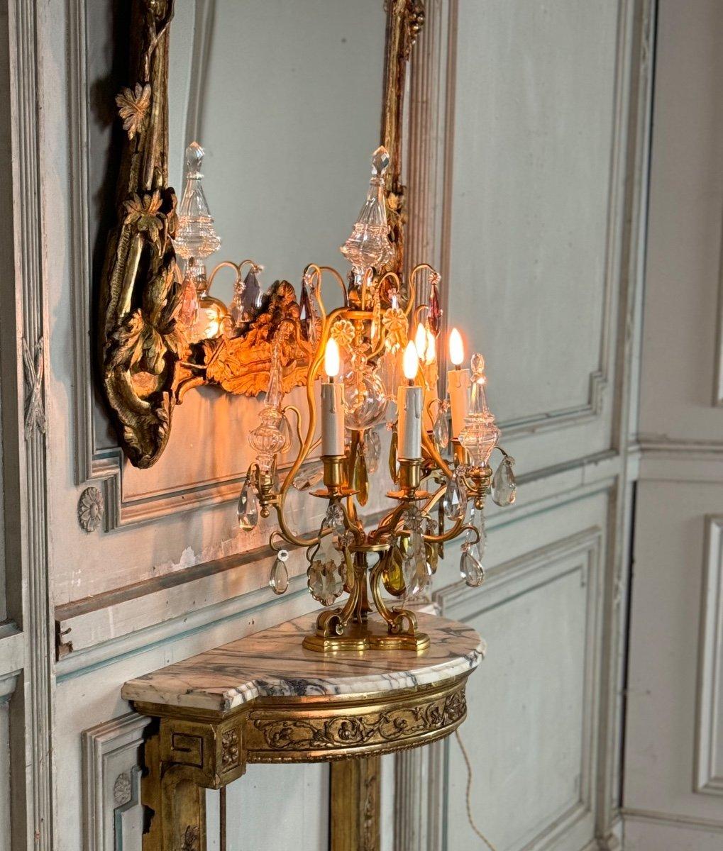 Par De Girándolas De Bronce Dorado Decoradas Con Cristales Tallados, Circa 1920 en Excelente estado para la venta en Honnelles, WHT