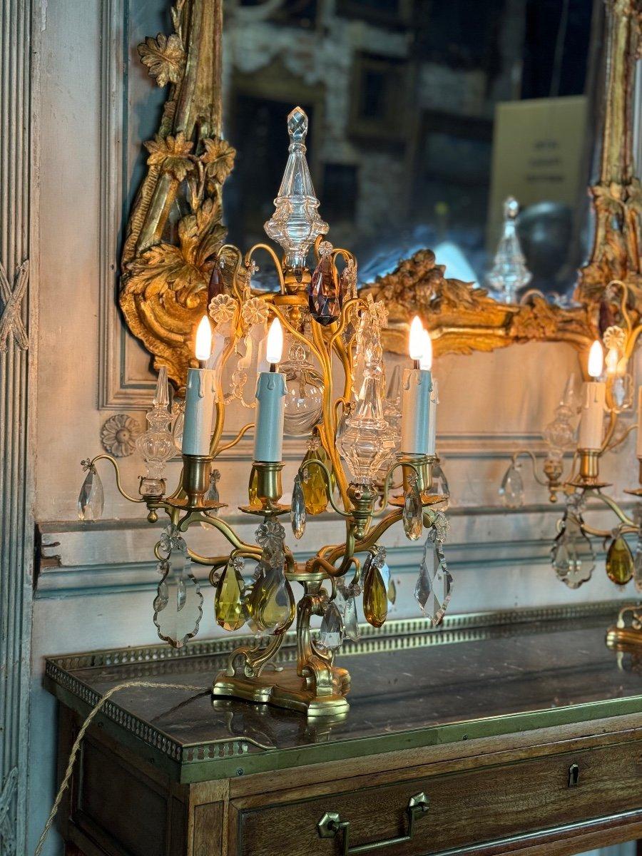 Par De Girándolas De Bronce Dorado Decoradas Con Cristales Tallados, Circa 1920 siglo XX en venta