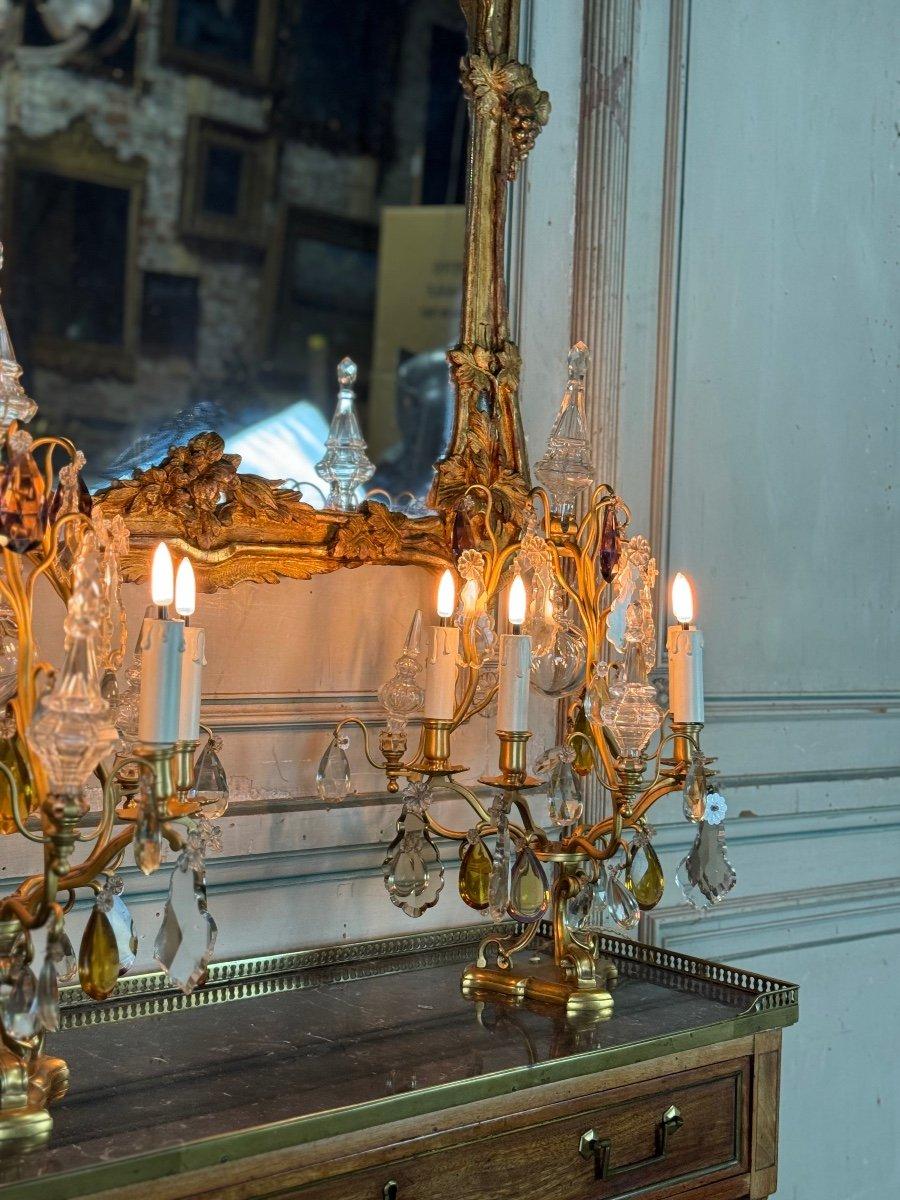 Par De Girándolas De Bronce Dorado Decoradas Con Cristales Tallados, Circa 1920 en venta 2