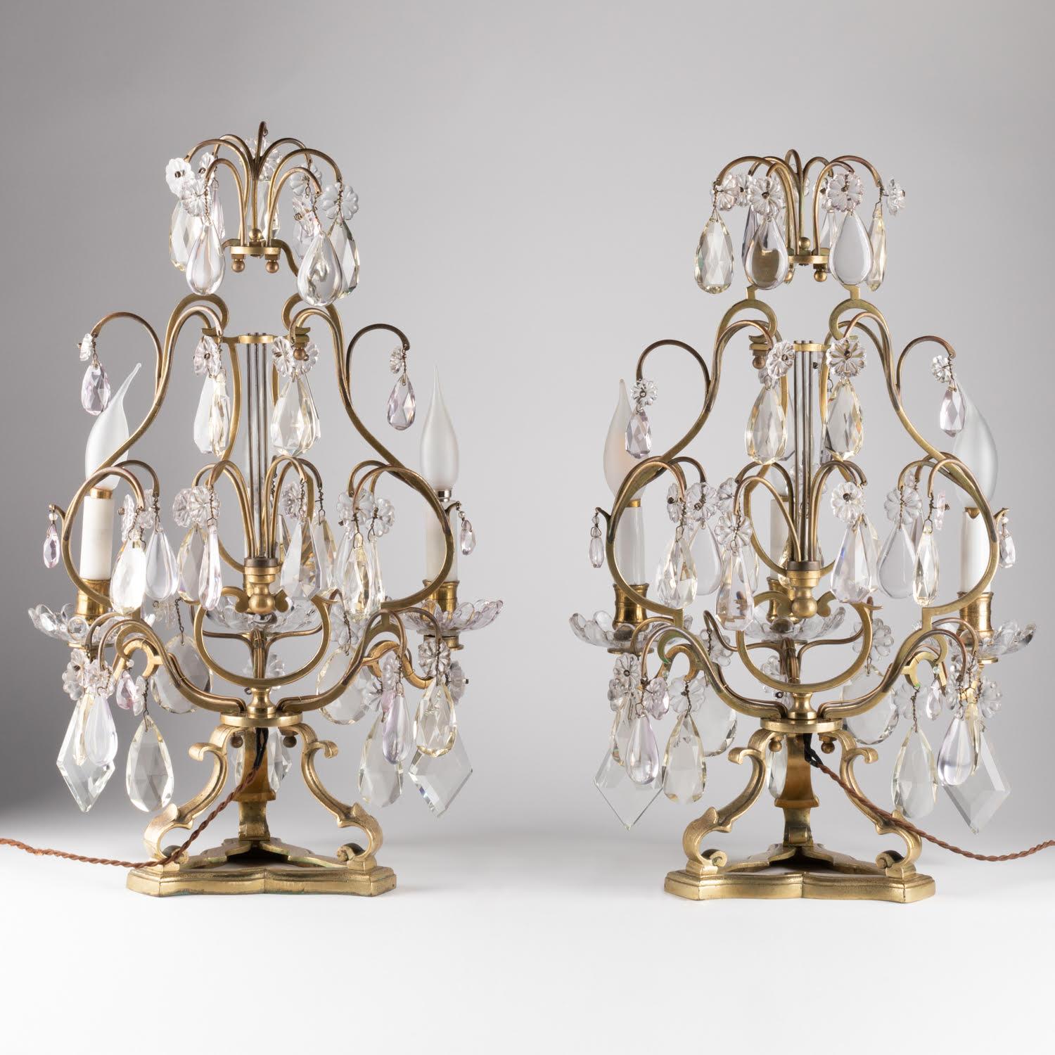 Pair of Gilt Bronze Girandoles with Pendants, 19th Century. For Sale 7