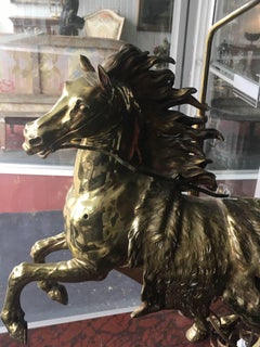 Pair of Gilt Bronze Horses Mounted as Lamps