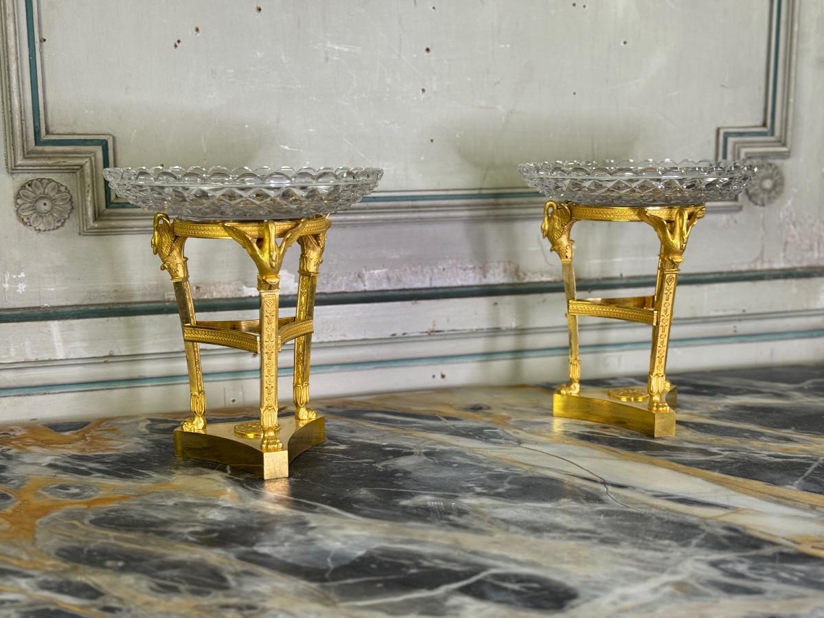 pair of gilt bronze jam pots, cut crystal bowls, Empire period design by Thomire For Sale 4