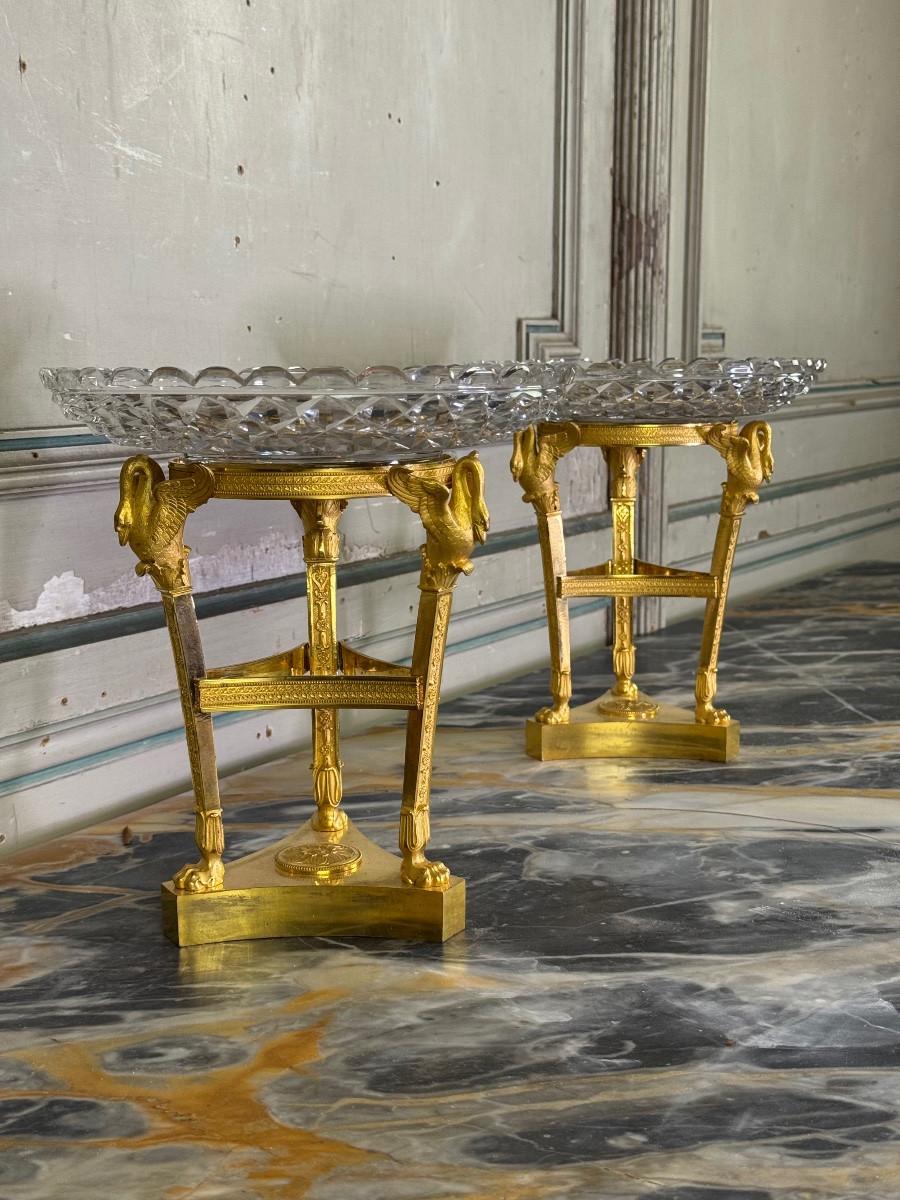 pair of gilt bronze jam pots, cut crystal bowls, Empire period design by Thomire For Sale 6