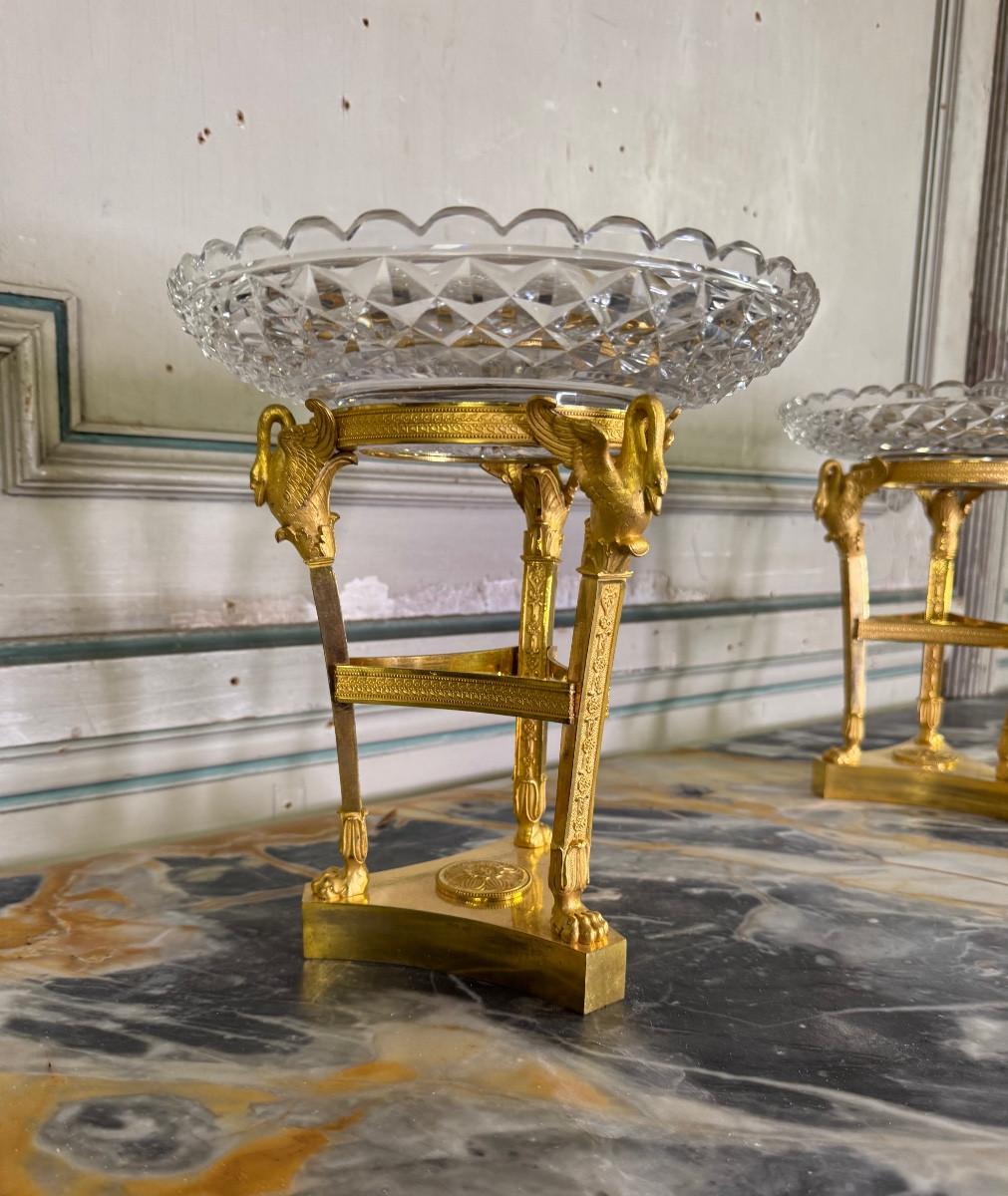 pair of gilt bronze jam pots, cut crystal bowls, Empire period design by Thomire For Sale 7