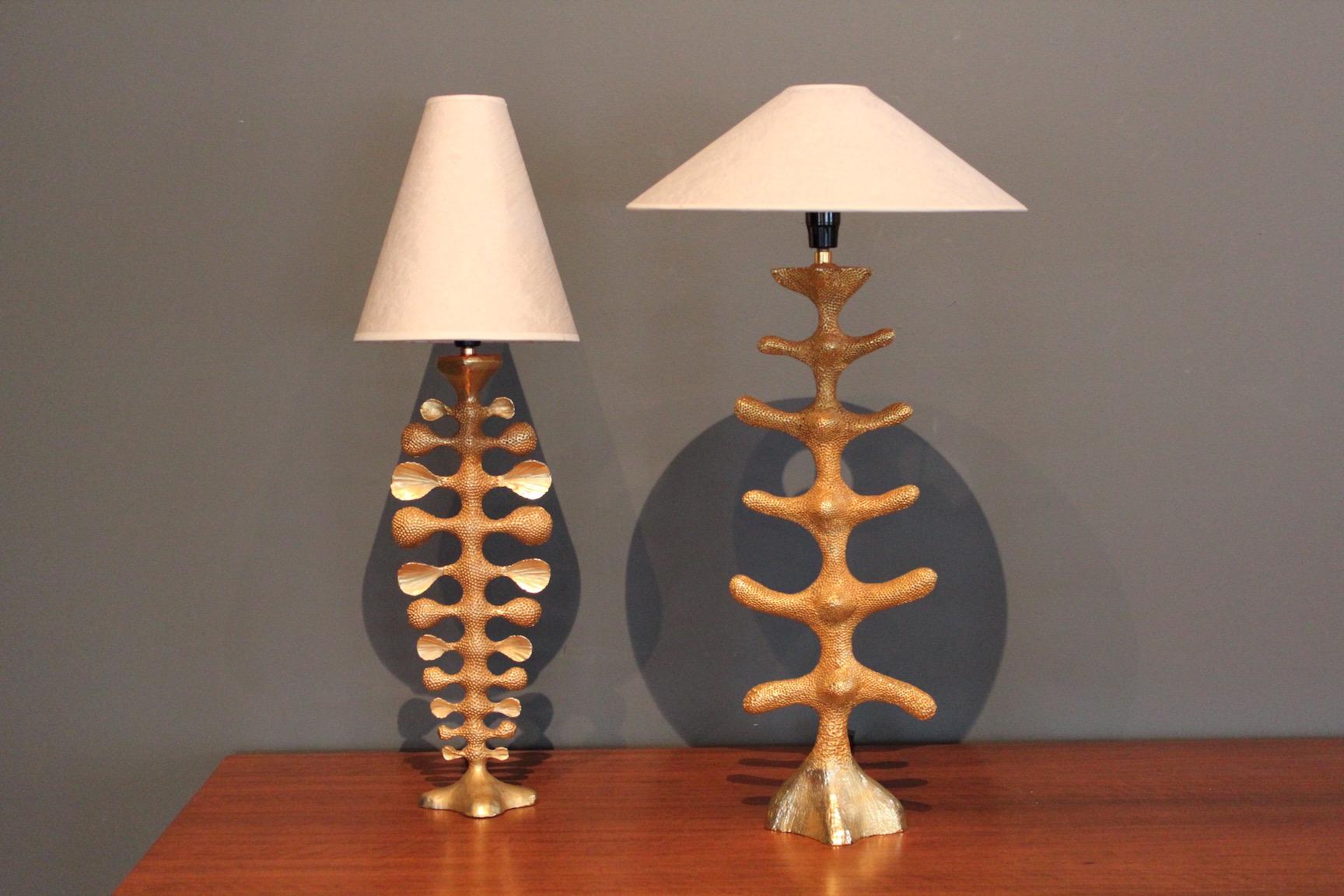A pair of heavy cast bronze lamps by Pierre Casenove for Fondica.