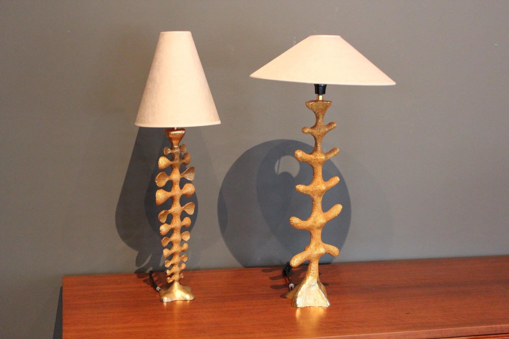 Pair of Gilt Bronze Lamps by Pierre Casenove for Fondica 3