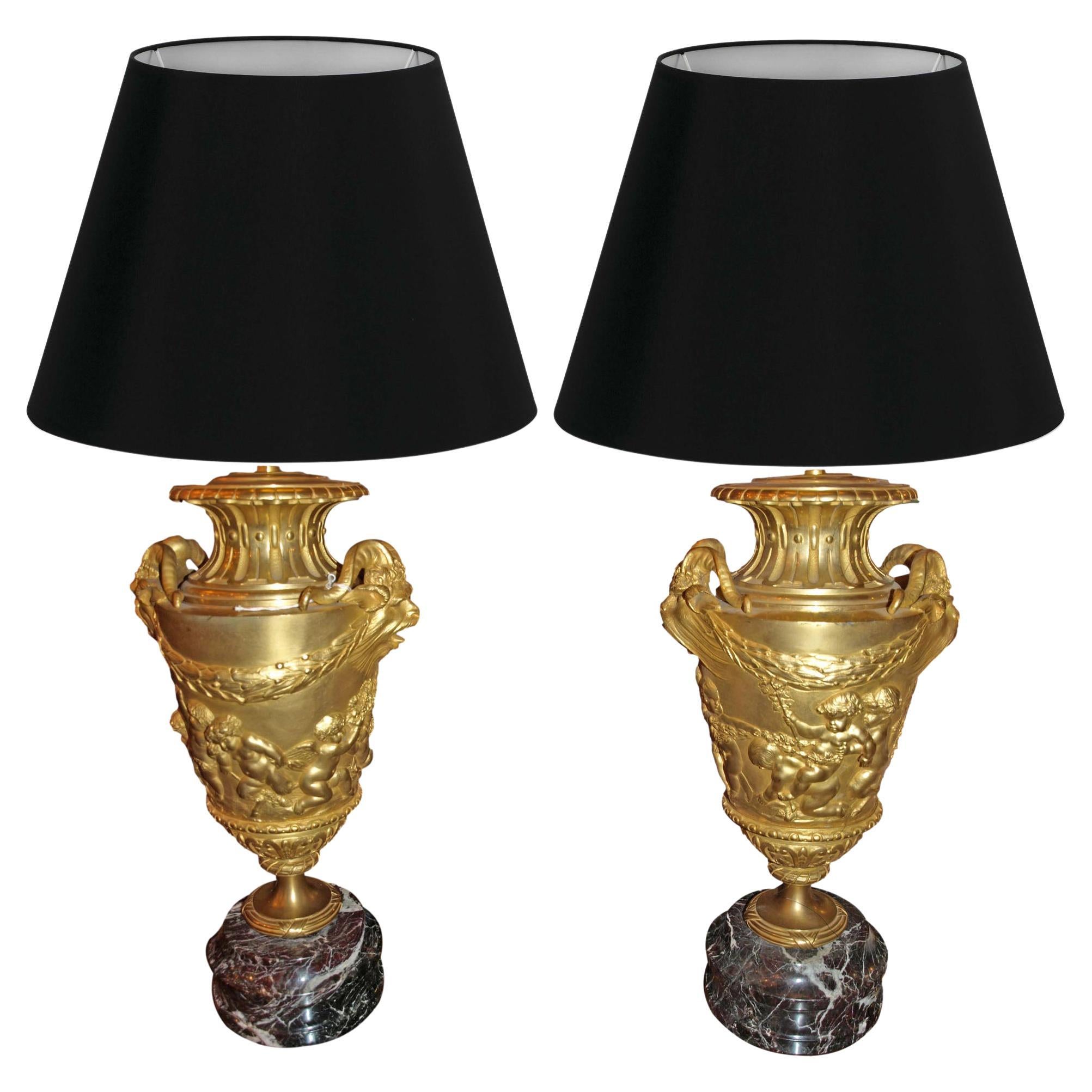 Pair of Gilt Bronze Lamps