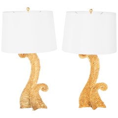 Retro Pair of Gilt Metal Lamps Presumed by Pierre Casenove