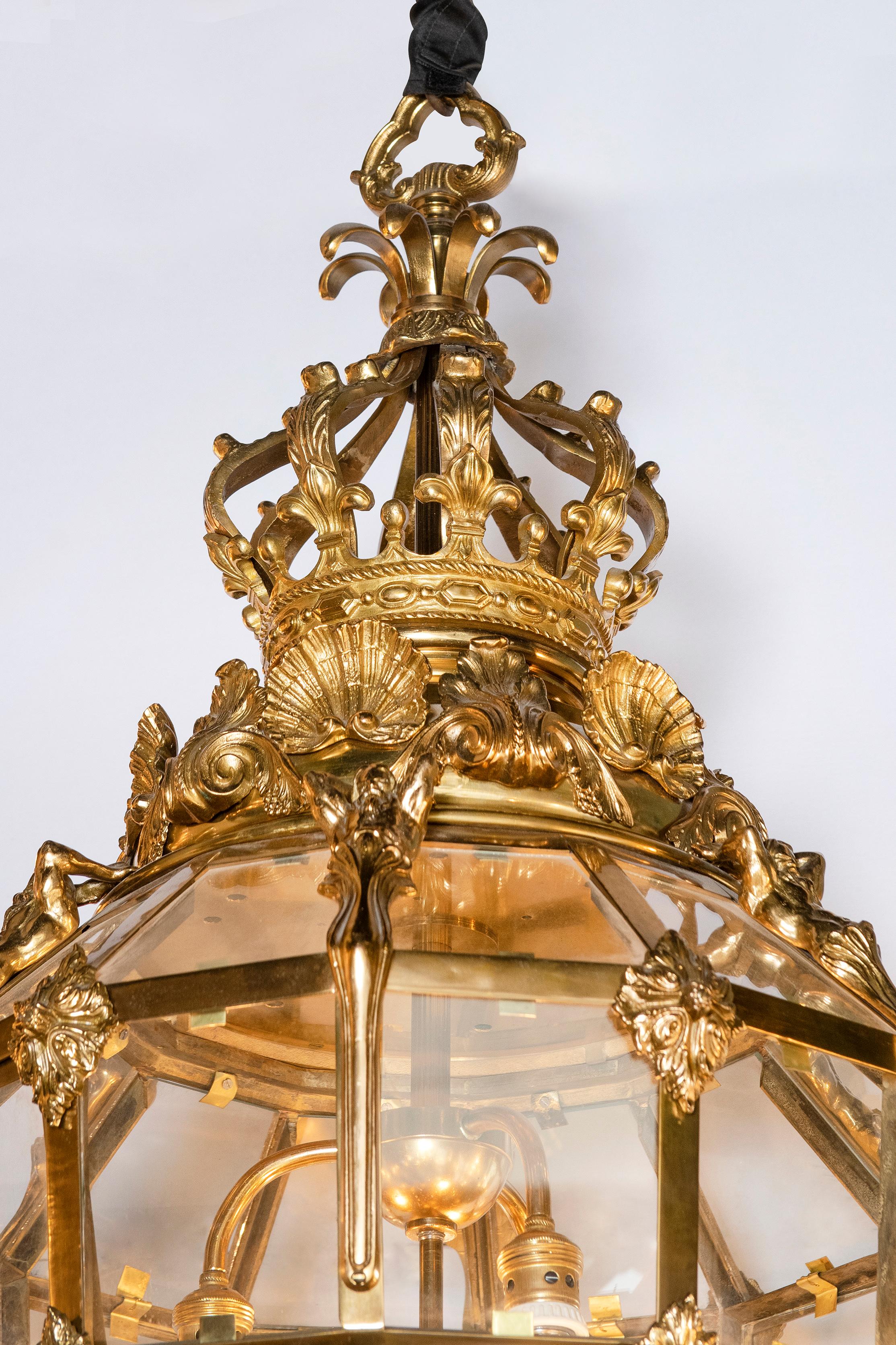 French Pair of Gilt Bronze Lanterns, France, Late 19th Century For Sale