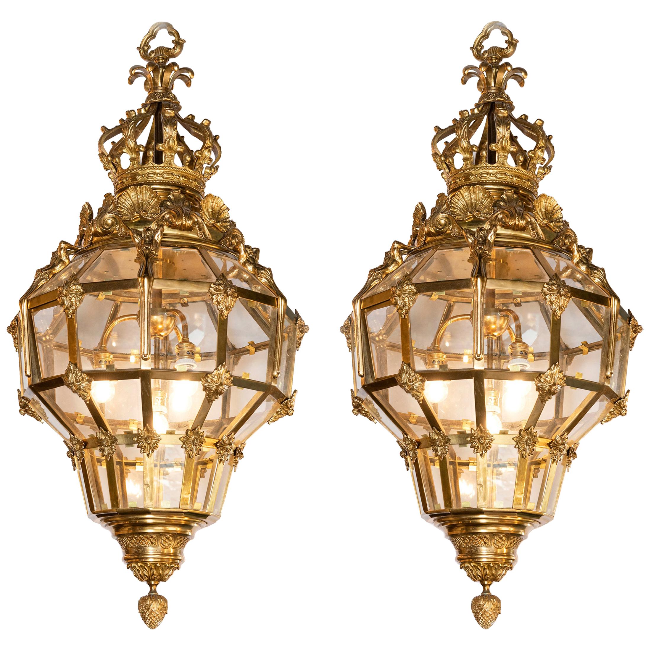 Pair of Gilt Bronze Lanterns, France, Late 19th Century