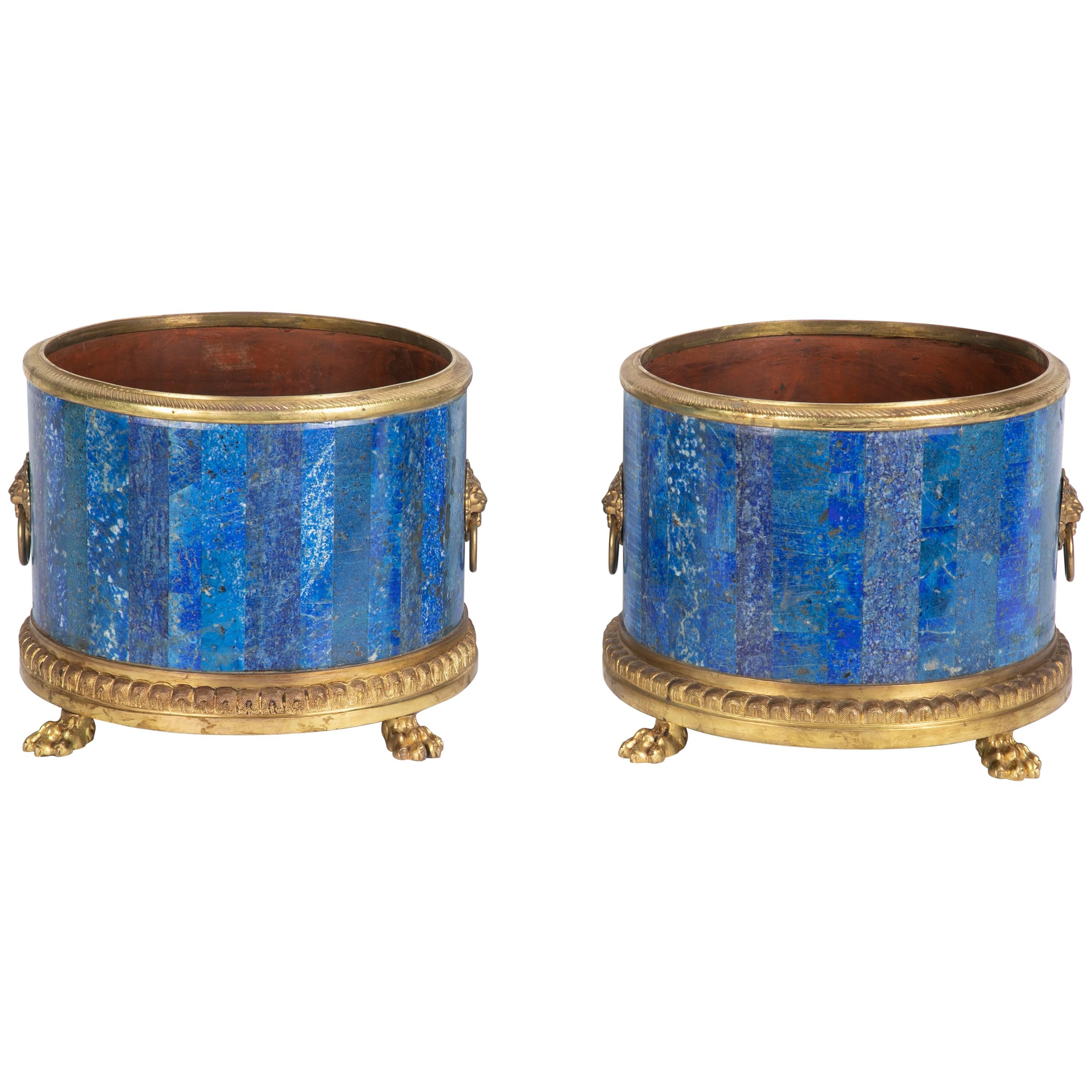 Pair of Gilt Bronze Lapis Lazuli Planters