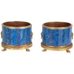 Vintage Pair of Gilt Bronze Lapis Lazuli Planters