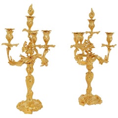 Pair of Gilt Bronze Louis XV Style Candelabra, 19th Century