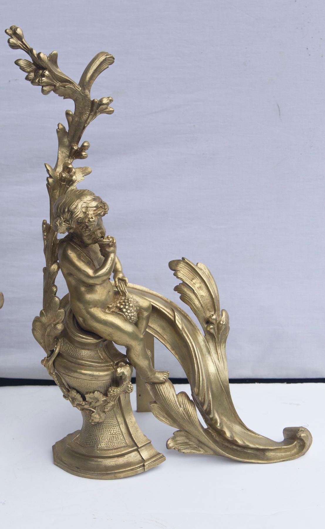 Pair of Gilt Bronze Louis XV Style Chenets In Good Condition For Sale In Woodbury, CT