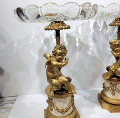 Pair of Gilt Bronze Marble and Crystal Centerpieces 19C