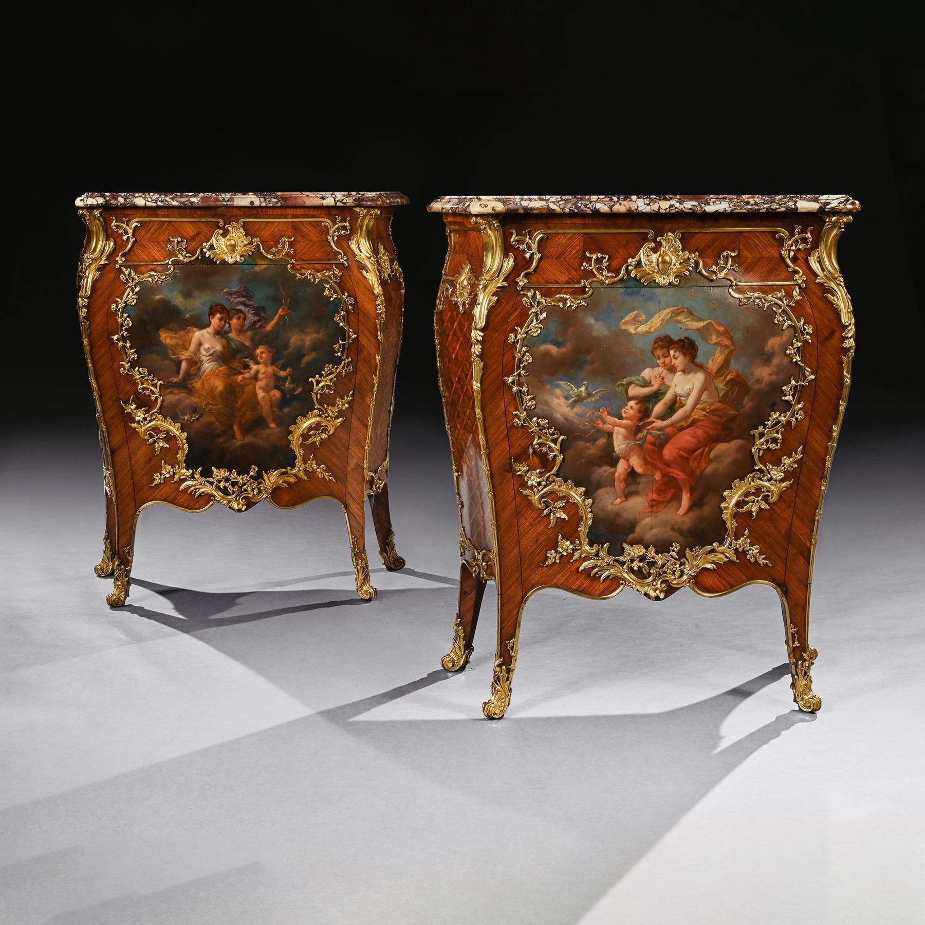 Francese Coppia di petit francesi del XIX secolo in legno Kingwood e Vernis Martin montati su bronzo dorato in vendita
