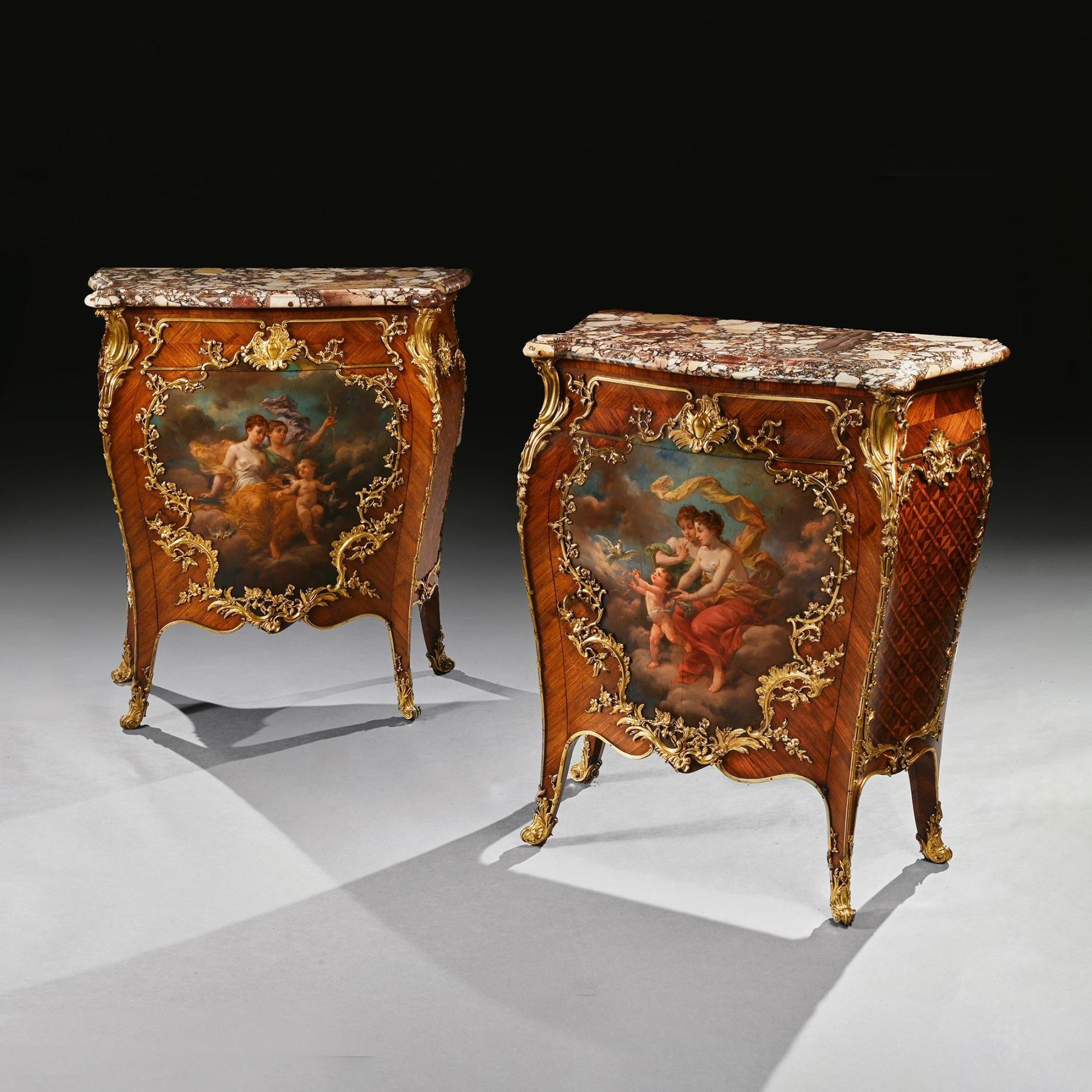 Coppia di petit francesi del XIX secolo in legno Kingwood e Vernis Martin montati su bronzo dorato In condizioni buone in vendita a Benington, Herts