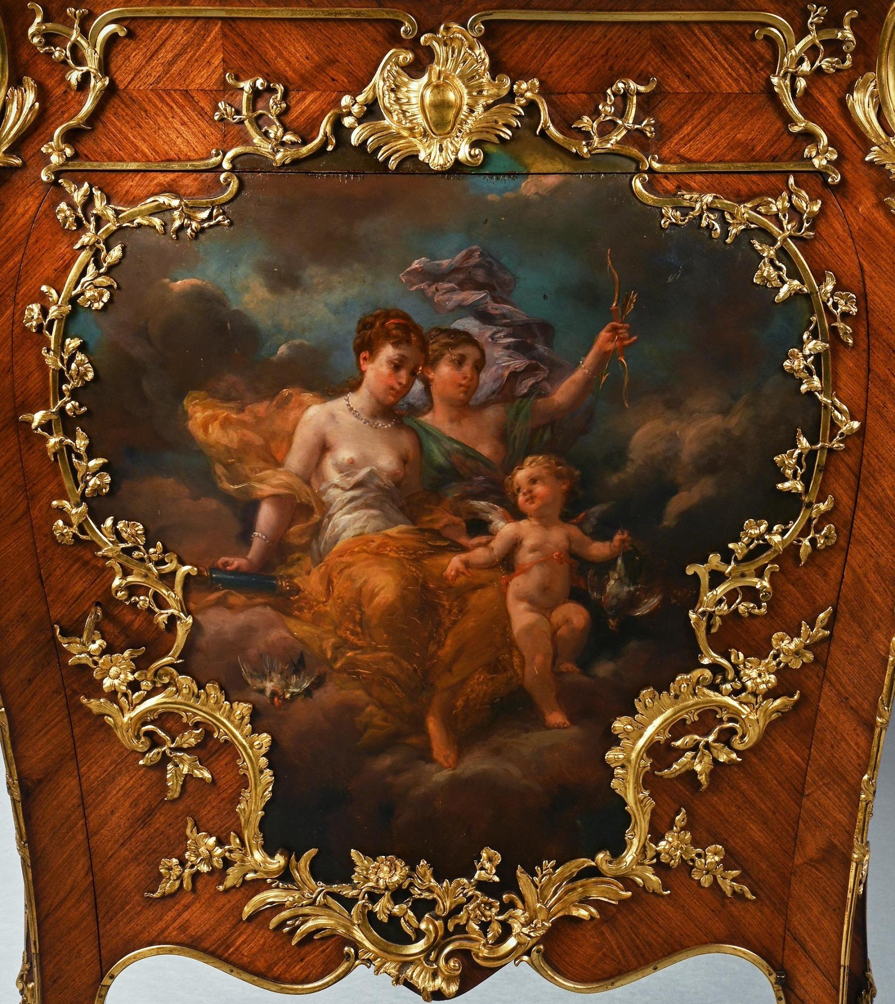 Marmo Coppia di petit francesi del XIX secolo in legno Kingwood e Vernis Martin montati su bronzo dorato in vendita