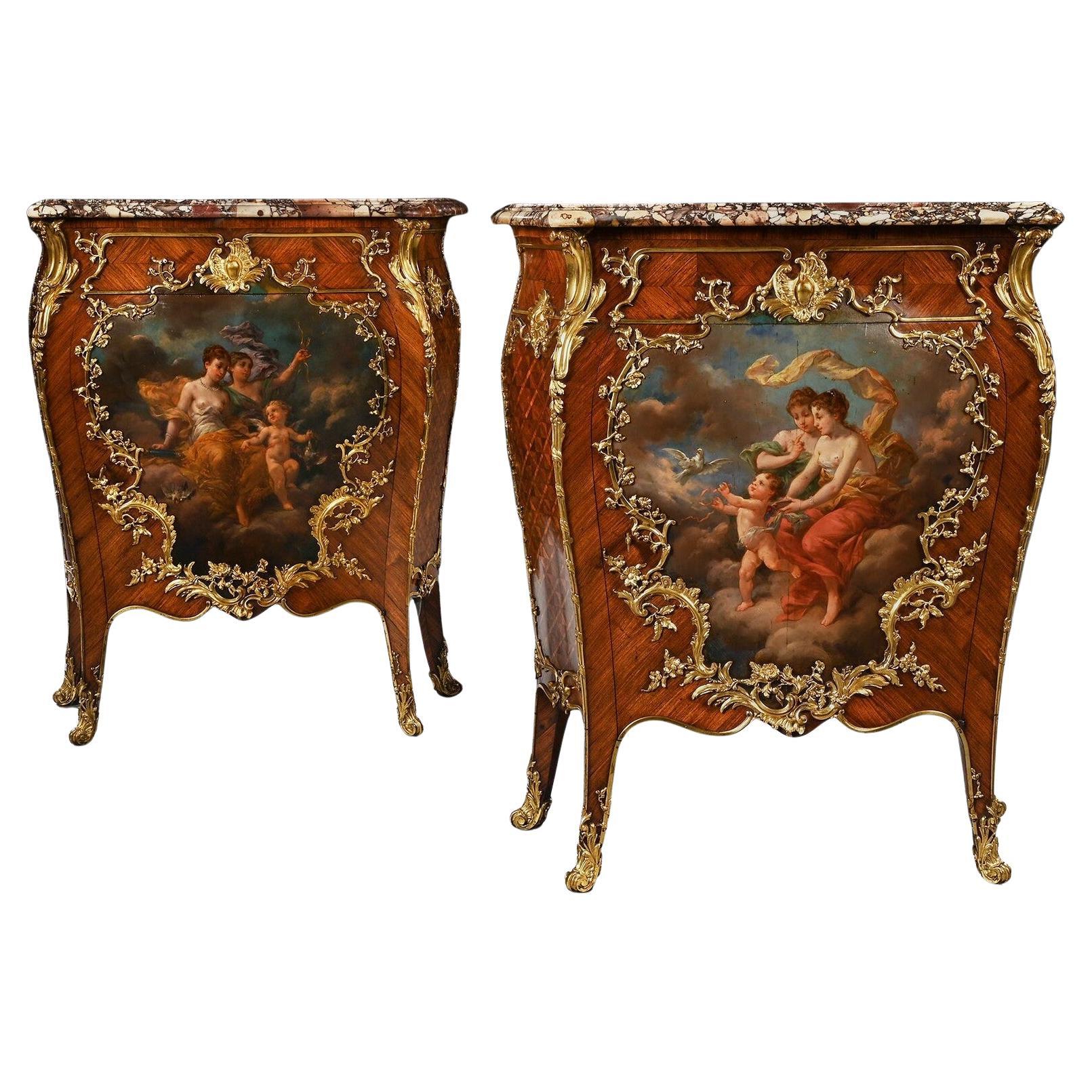 Coppia di petit francesi del XIX secolo in legno Kingwood e Vernis Martin montati su bronzo dorato in vendita