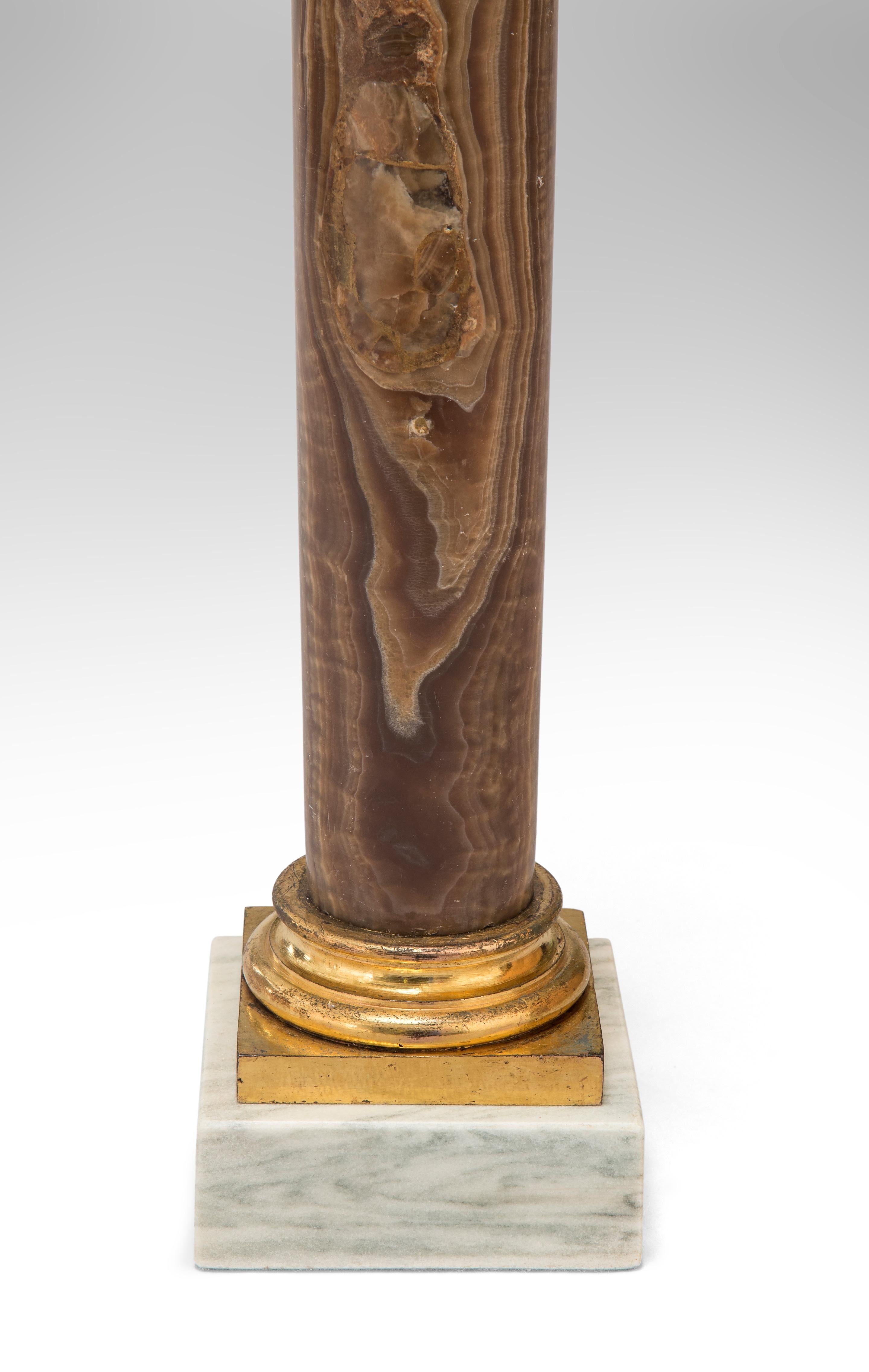 19th Century Pair Gilt Bronze Mounted Alabastro Egiziano Column Lamps, after Luigi Valadier