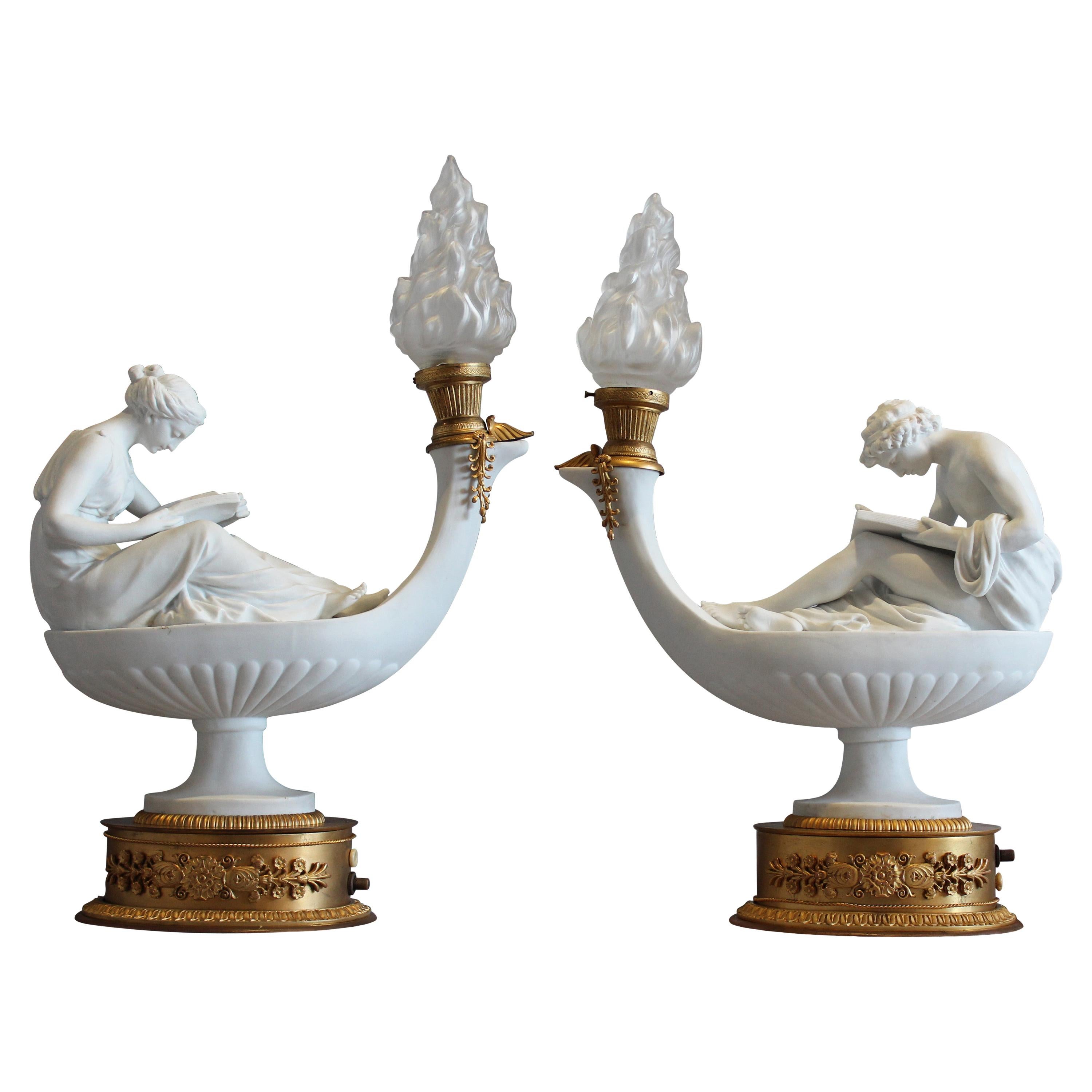 Pair of Gilt Bronze Mounted Bisque Figures after Boizot