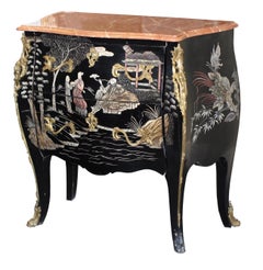 Pair of Gilt Bronze Mounted Black and Polychrome Lacquered Chinoiserie Commodes