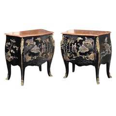 Pair of Gilt Bronze Mounted Black and Polychrome Lacquered Chinoiserie Commodes