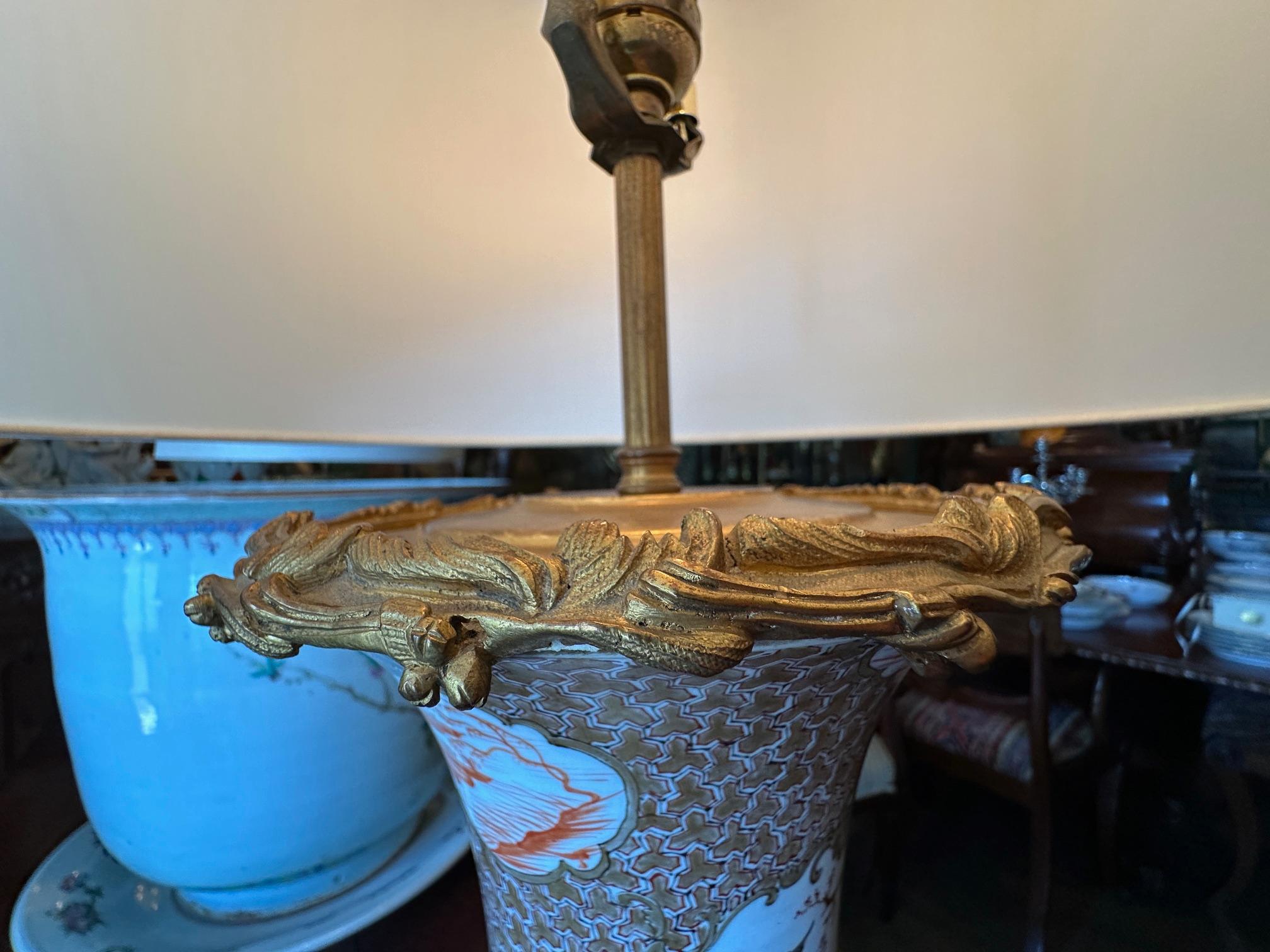 European Pair of Gilt Bronze Mounted Chinese Porcelain Vases Table lamps & Shade Antique For Sale