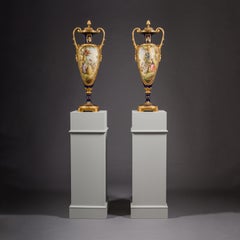 Pair of Gilt-Bronze Mounted Cobalt Blue Sèvres Style Porcelain Vases