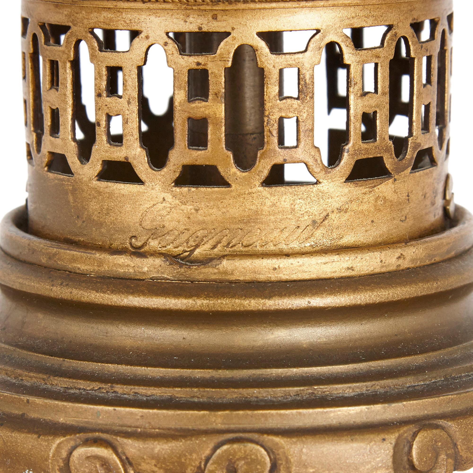 Paar Fayence-Lampen in vergoldeter Bronze von Deck (19. Jahrhundert) im Angebot