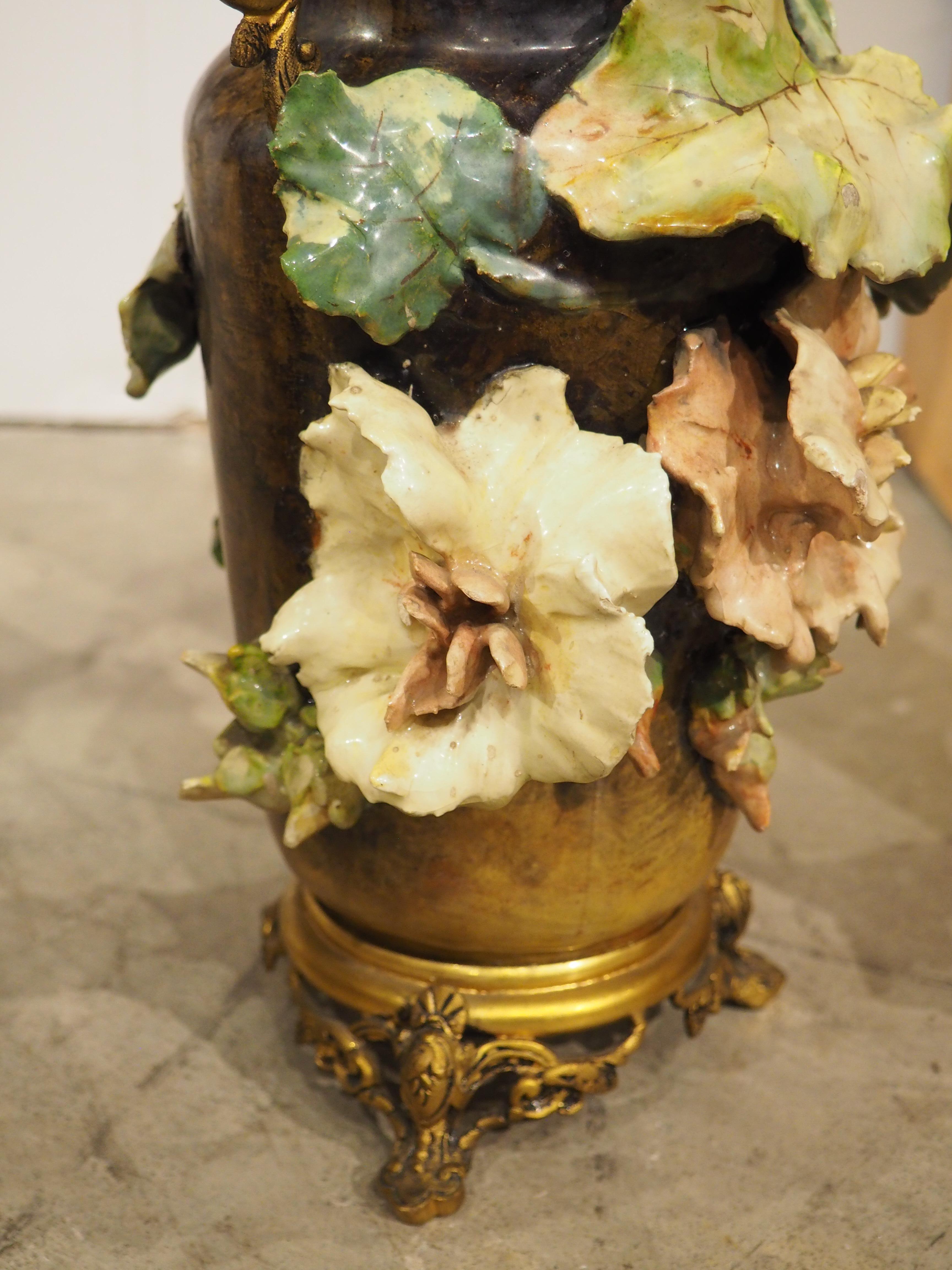 Pair of Gilt Bronze Mounted French Gros-Relief Barbotine Vases, Circa 1880 For Sale 6