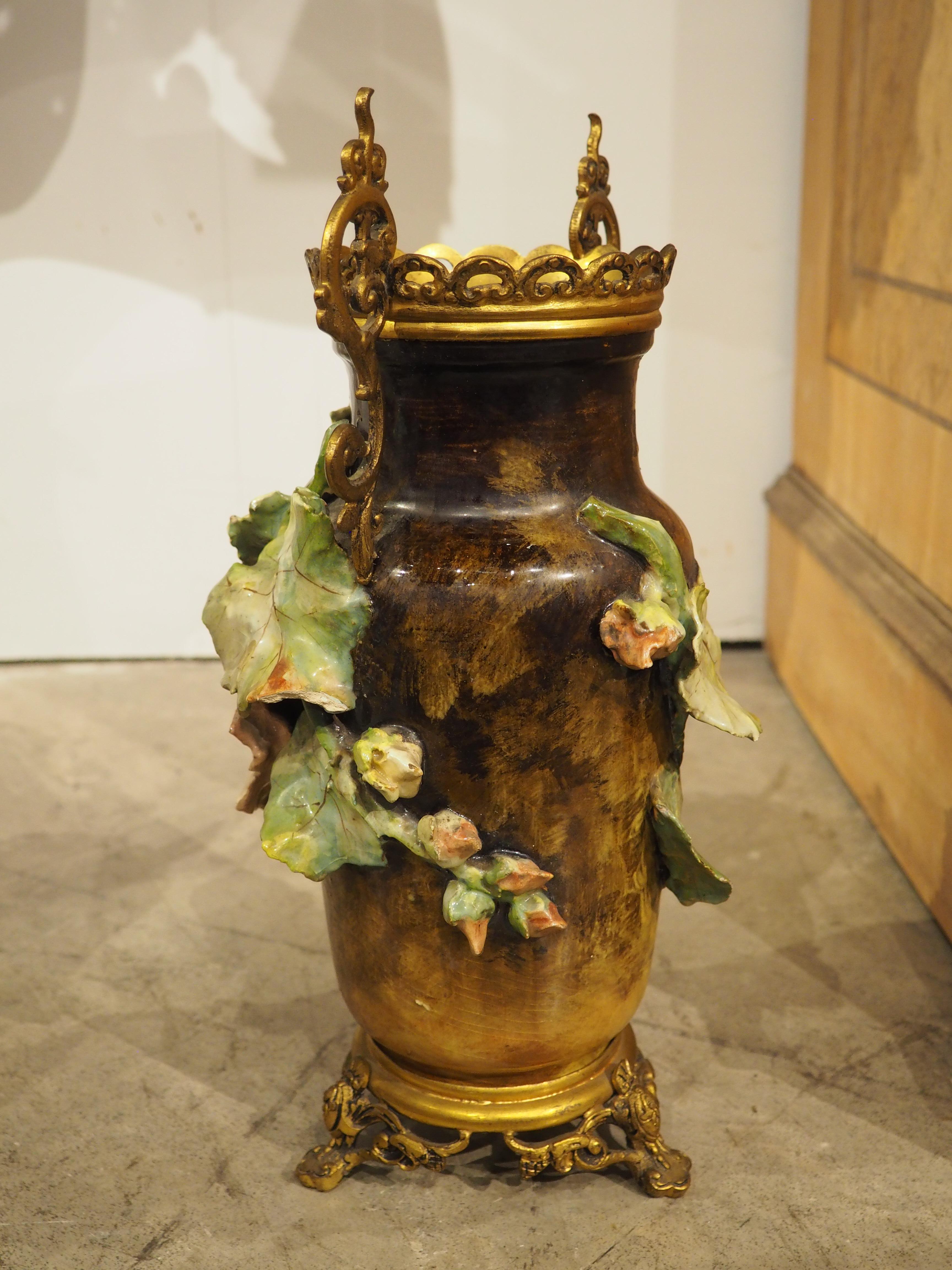 Pair of Gilt Bronze Mounted French Gros-Relief Barbotine Vases, Circa 1880 For Sale 8