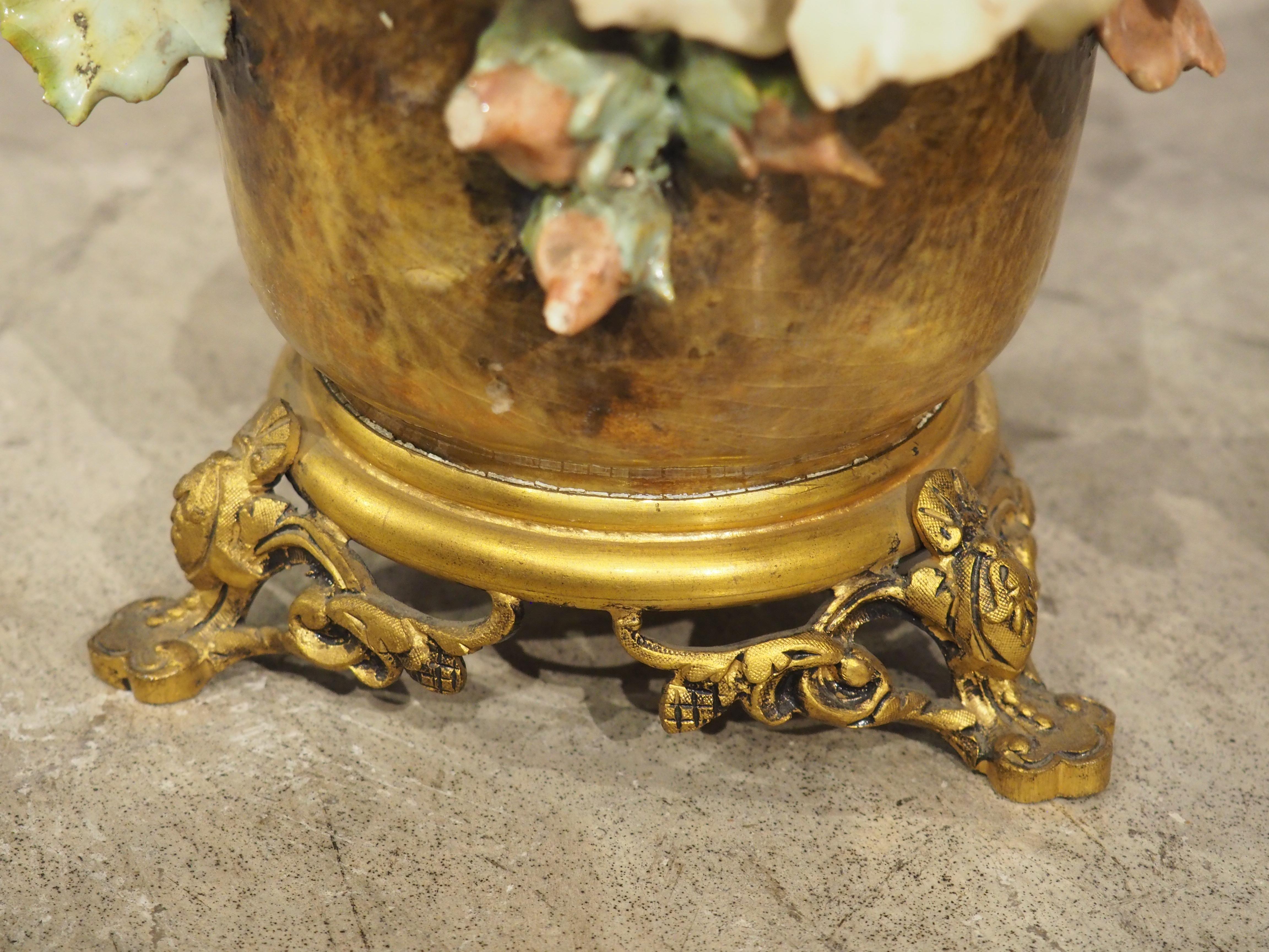 Pair of Gilt Bronze Mounted French Gros-Relief Barbotine Vases, Circa 1880 For Sale 1