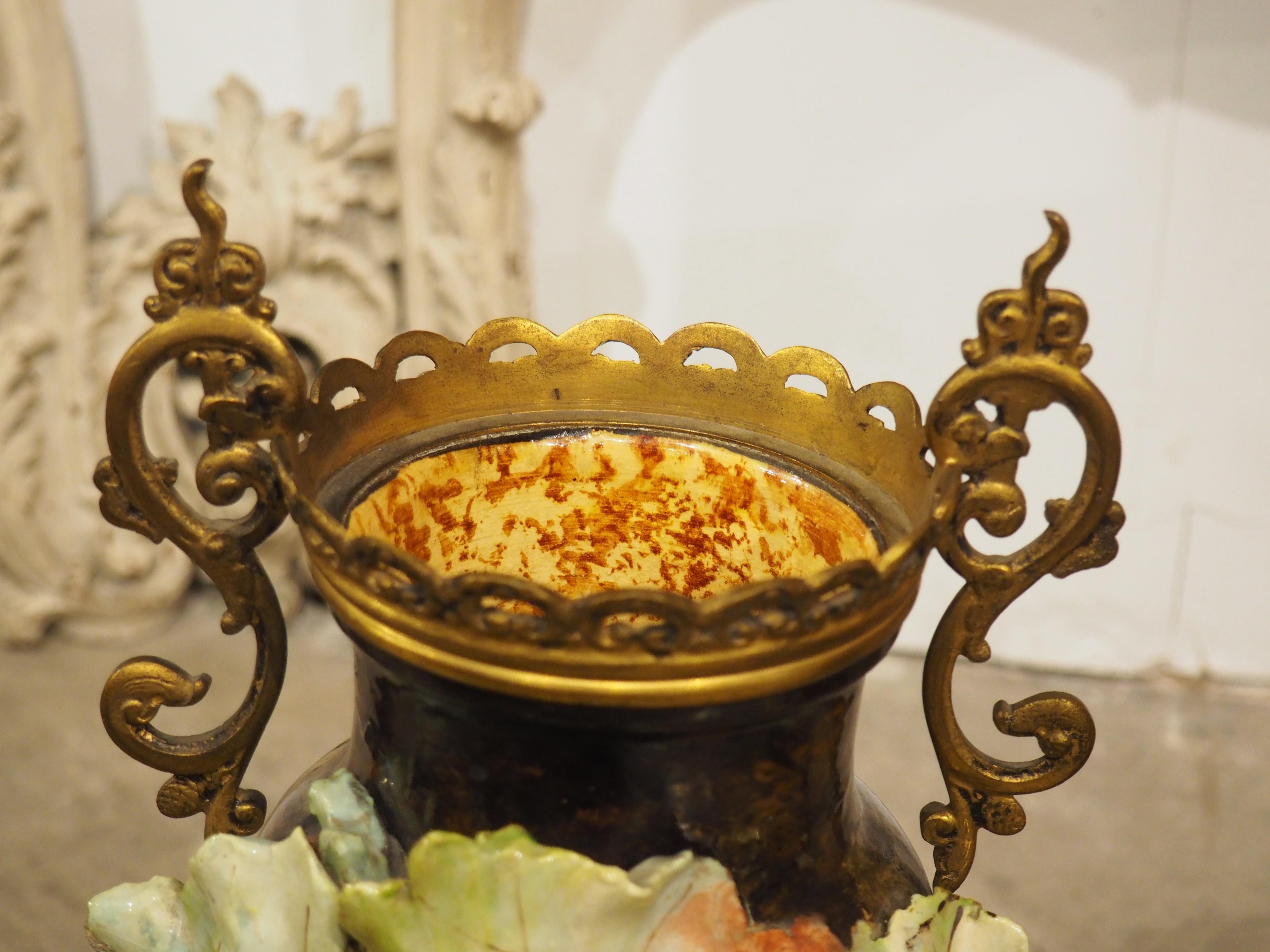 Pair of Gilt Bronze Mounted French Gros-Relief Barbotine Vases, Circa 1880 For Sale 2