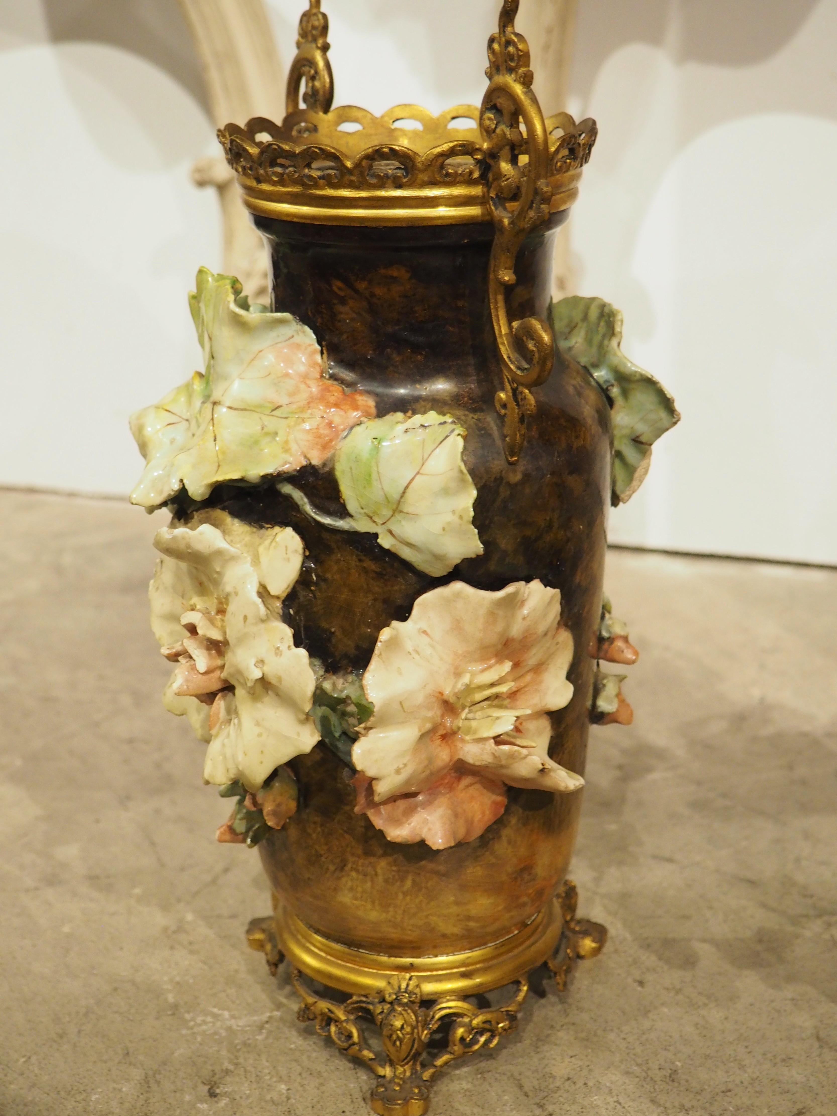 Pair of Gilt Bronze Mounted French Gros-Relief Barbotine Vases, Circa 1880 For Sale 3