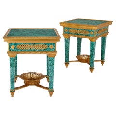 Pair of Gilt-Bronze Mounted Malachite Stands or Low-Tables