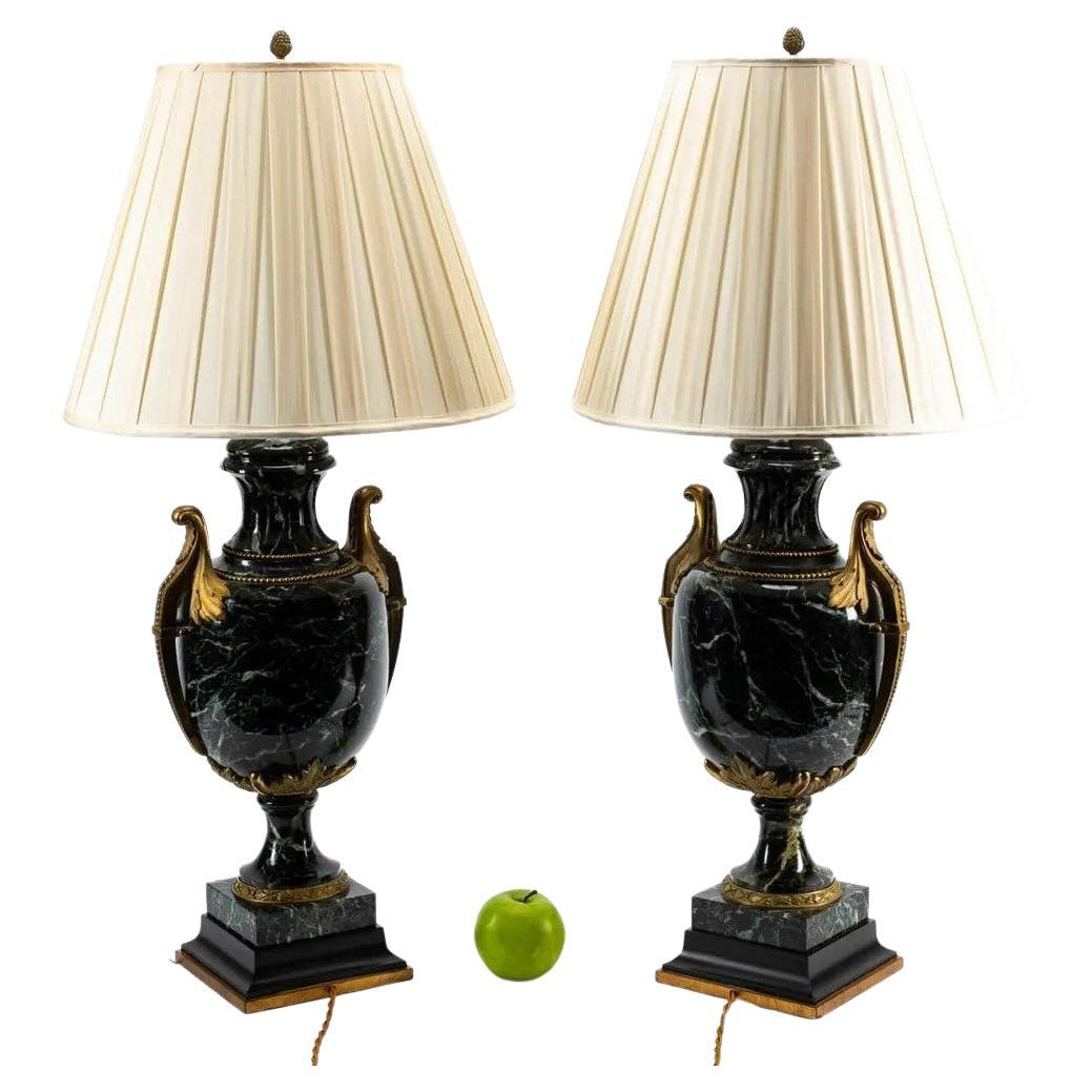 Pair of Gilt Bronze Mounted Marble Lamps For Sale